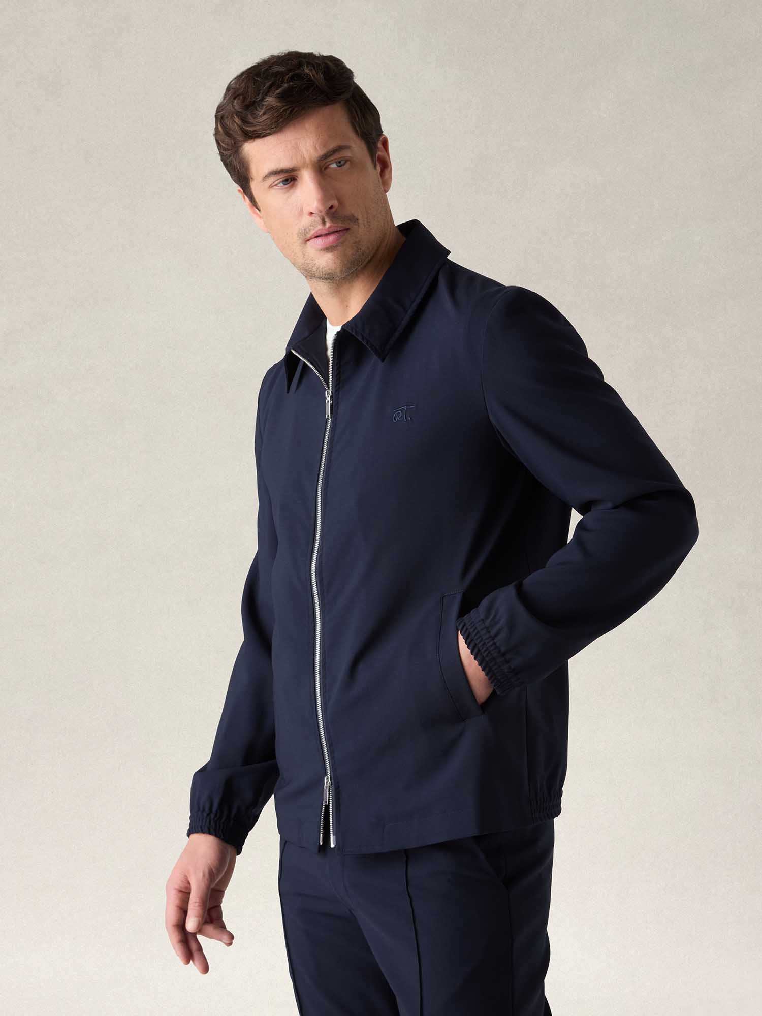 Robert Talbott Stewart giacca lana tecnica blu navy