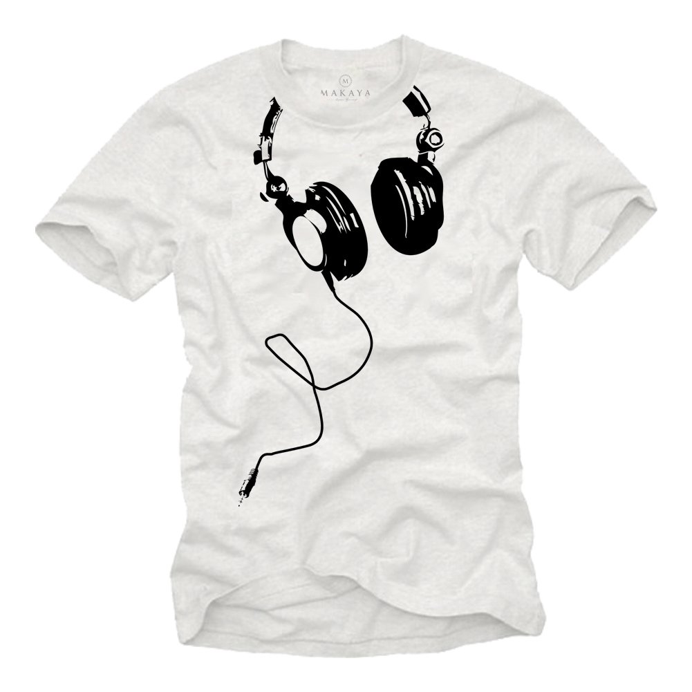 Makaya T-Shirt Uomo maglietta DJ cuffie bianca taglia L