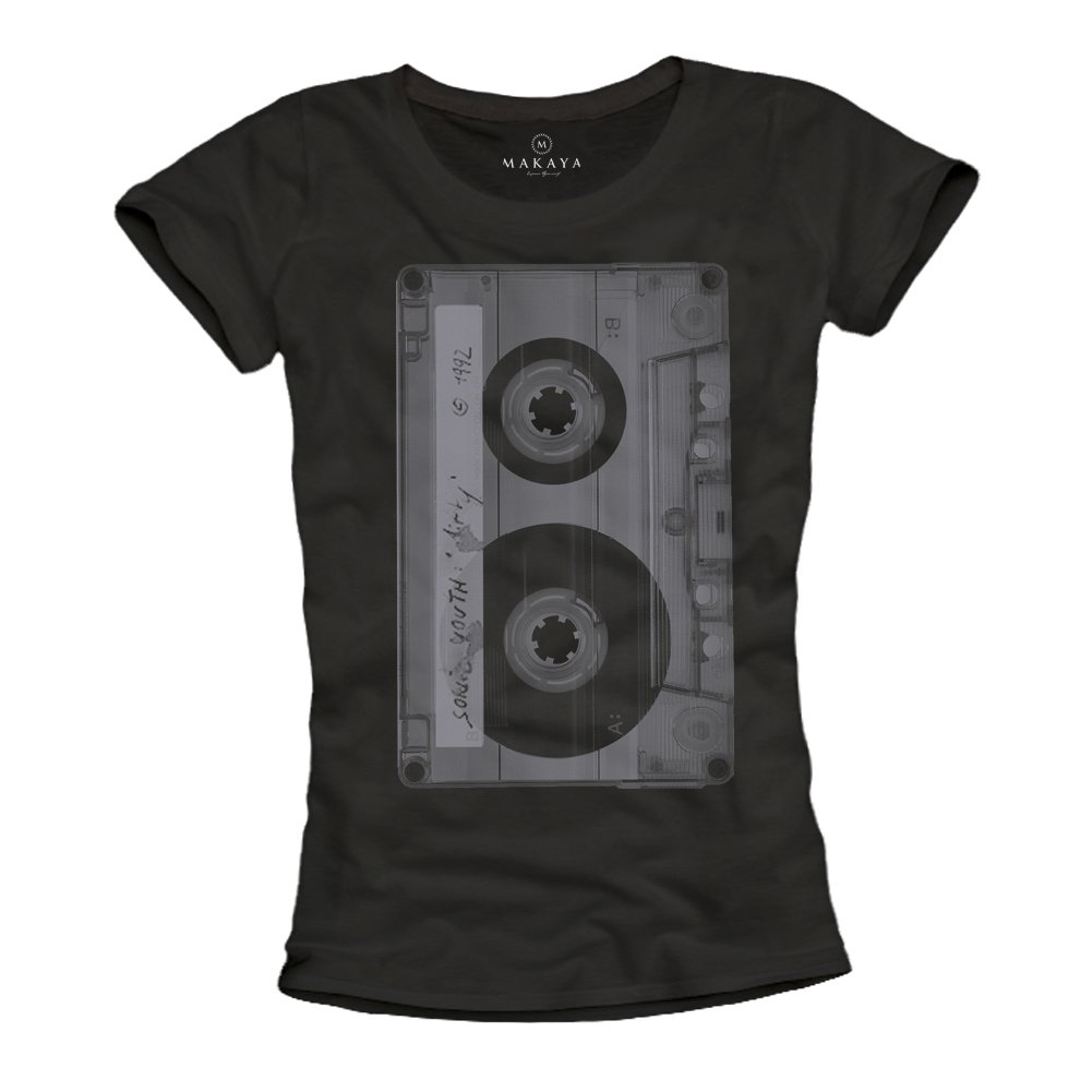 MAKAYA Tape T-Shirt Donna Musica Rock Maglietta L cotone