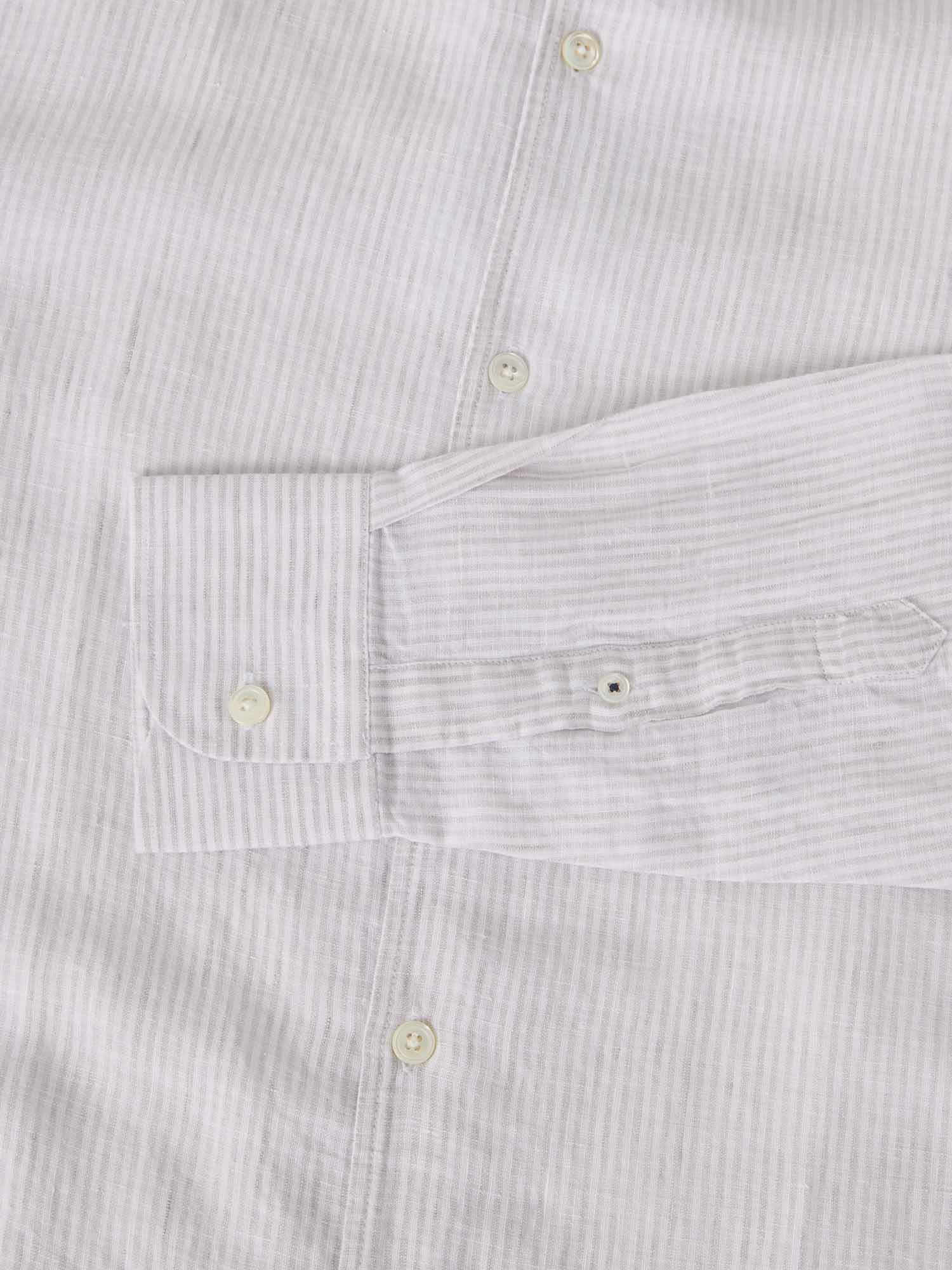 Robert Talbott Morgan Medium Stripe camicia lino grigia riga media