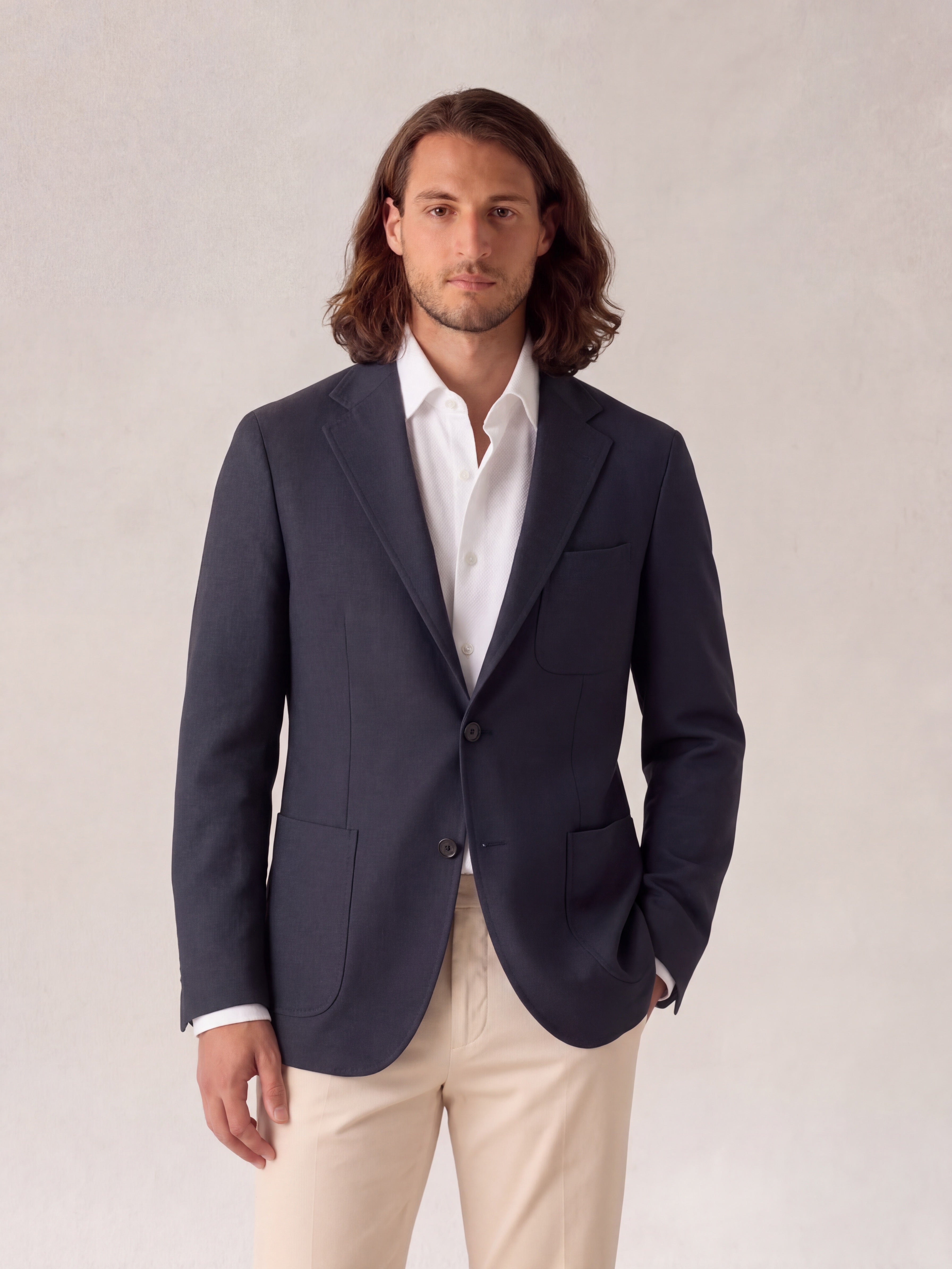 Robert Talbott Clarke blazer hopsack blu navy sfoderato