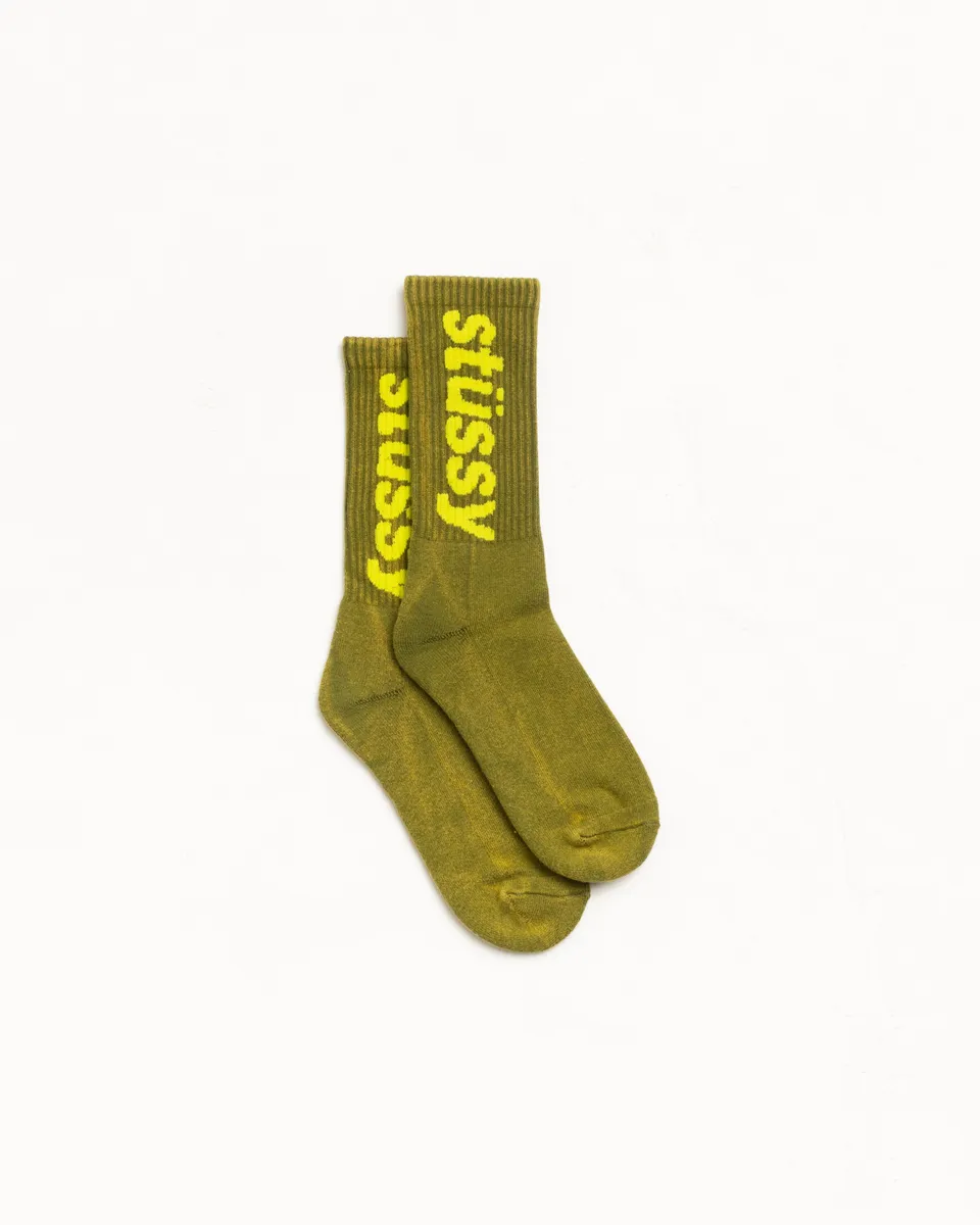 Stussy Washed Helvetica Crew Sock calzini verdi taglia unica
