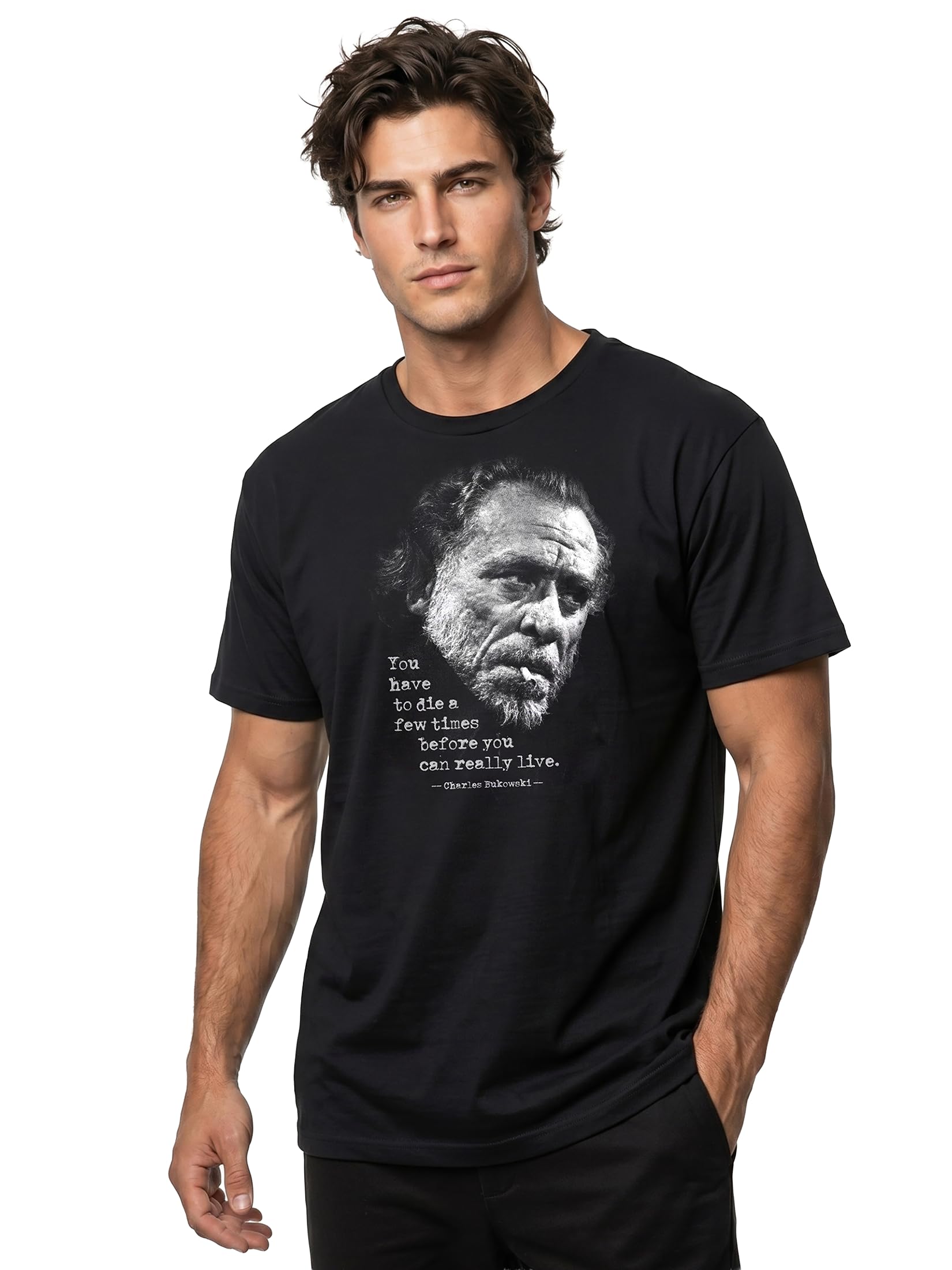 Makaya Bukowski T-Shirt Uomo Cotone Nera Maniche Corte