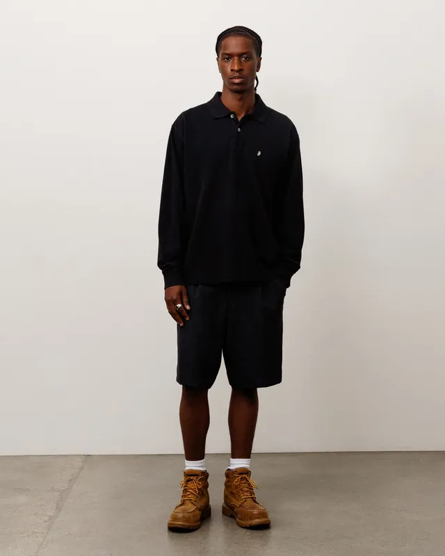 Stussy Classic Pique LS Polo Nera Maniche Lunghe Cotone