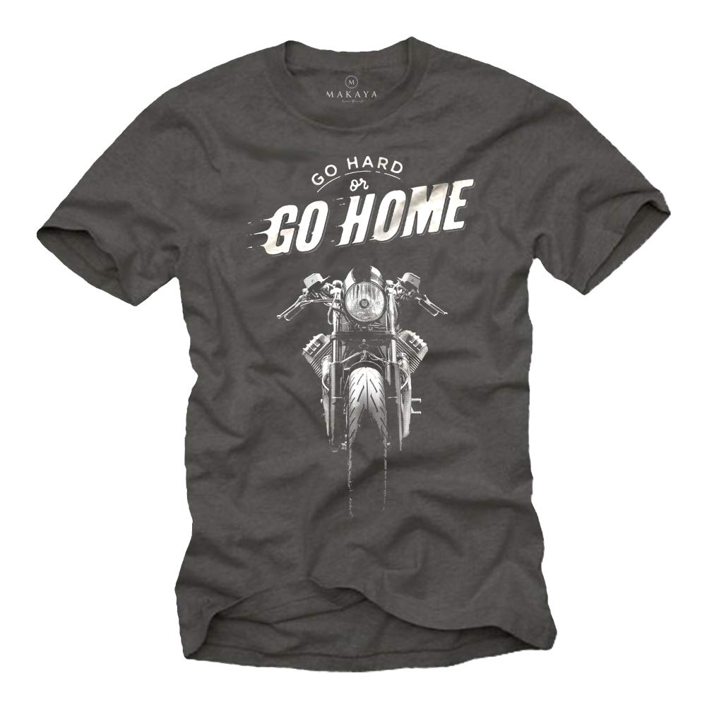Makaya Moto T-Shirt Uomo biker vintage cotone blu