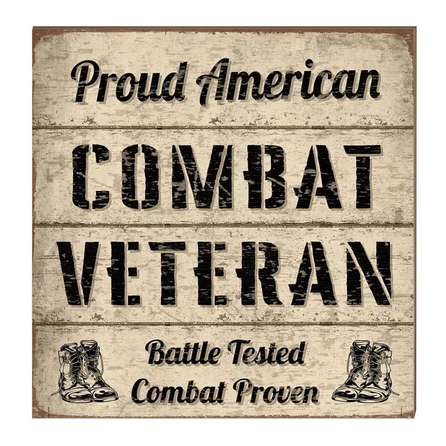 7.62 Design Proud Combat Veteran targa legno 25x25 cm blu