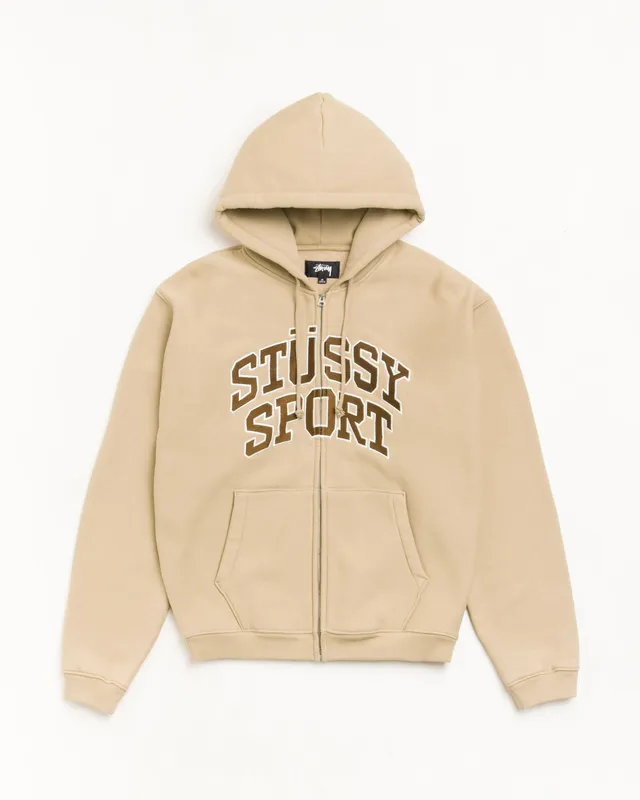 Stussy Sport Zip Hoodie Felpa Tan Cotone 535gsm YKK