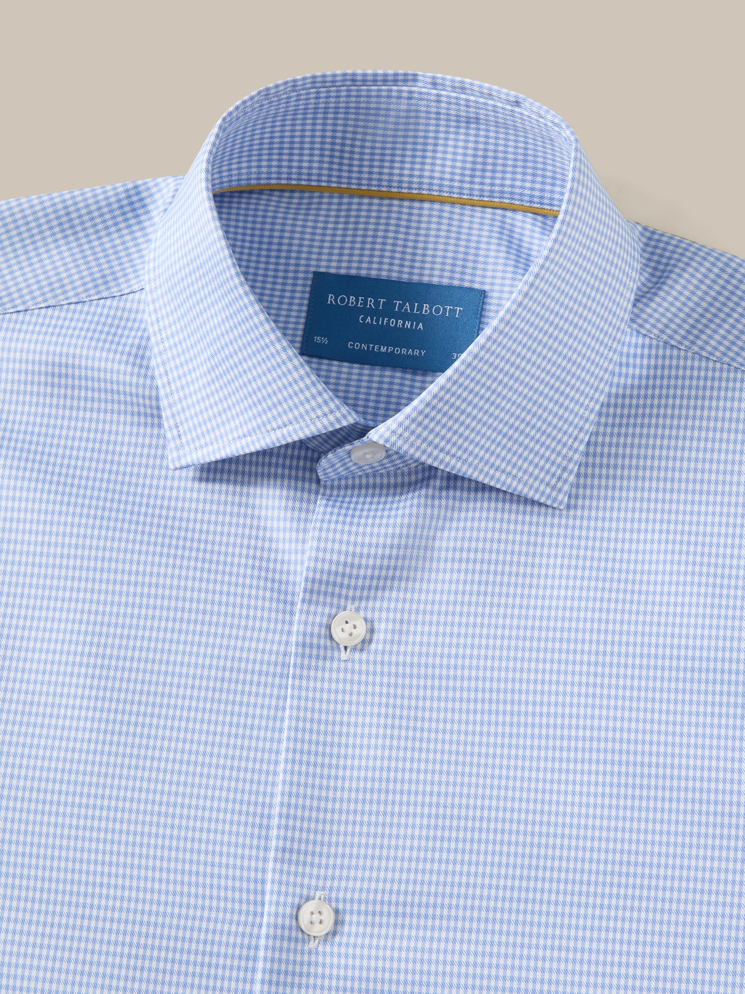 Robert Talbott Reynolds Mini Check camicia blu cotone