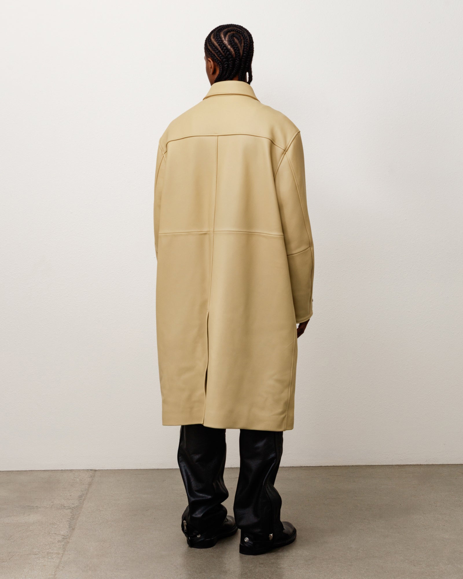 Stussy Spolverino in pelle cappotto sand pelle