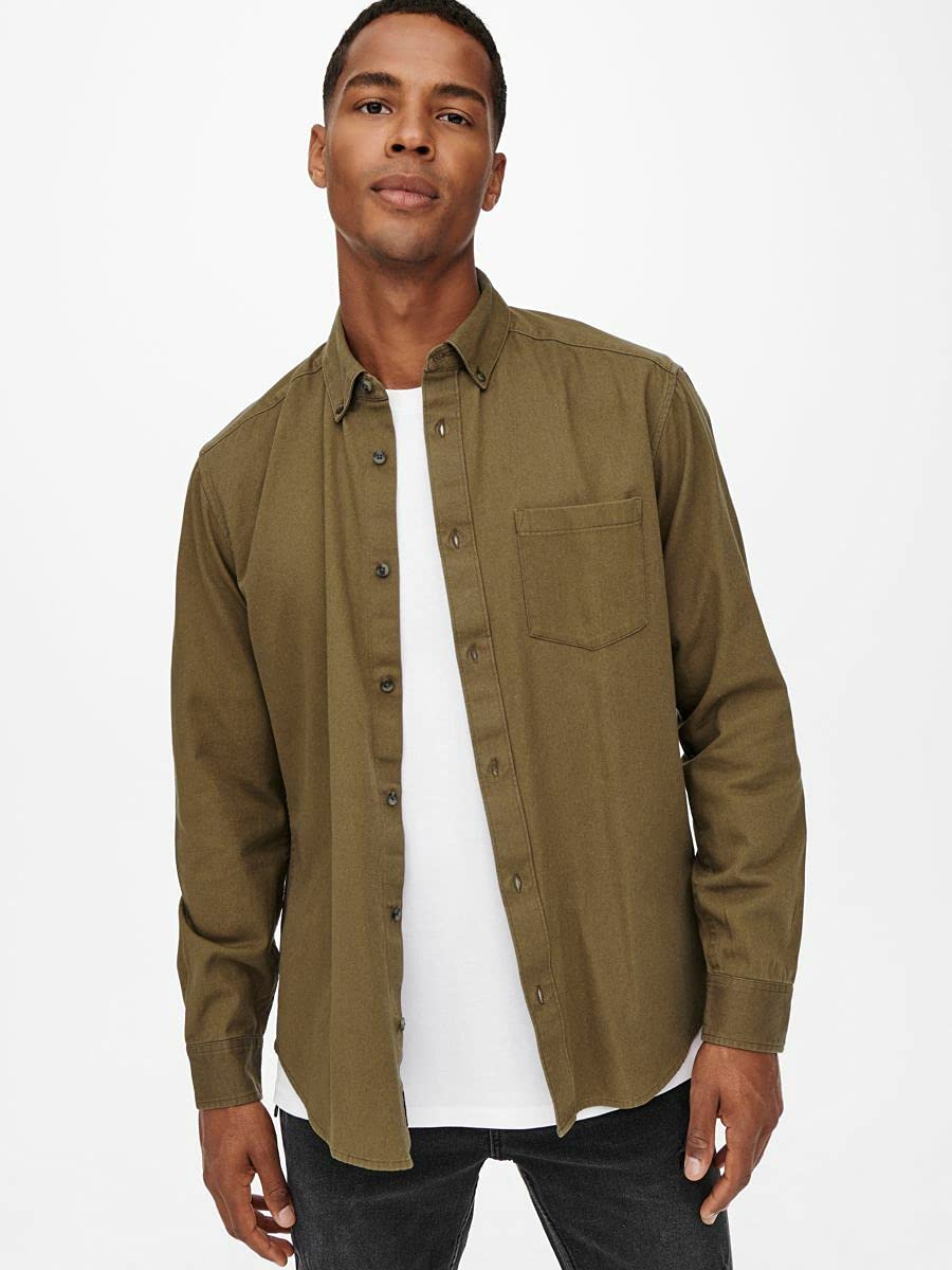 ONLY & SONS Bryce Camicia S Cotone Bio Maniche Lunghe