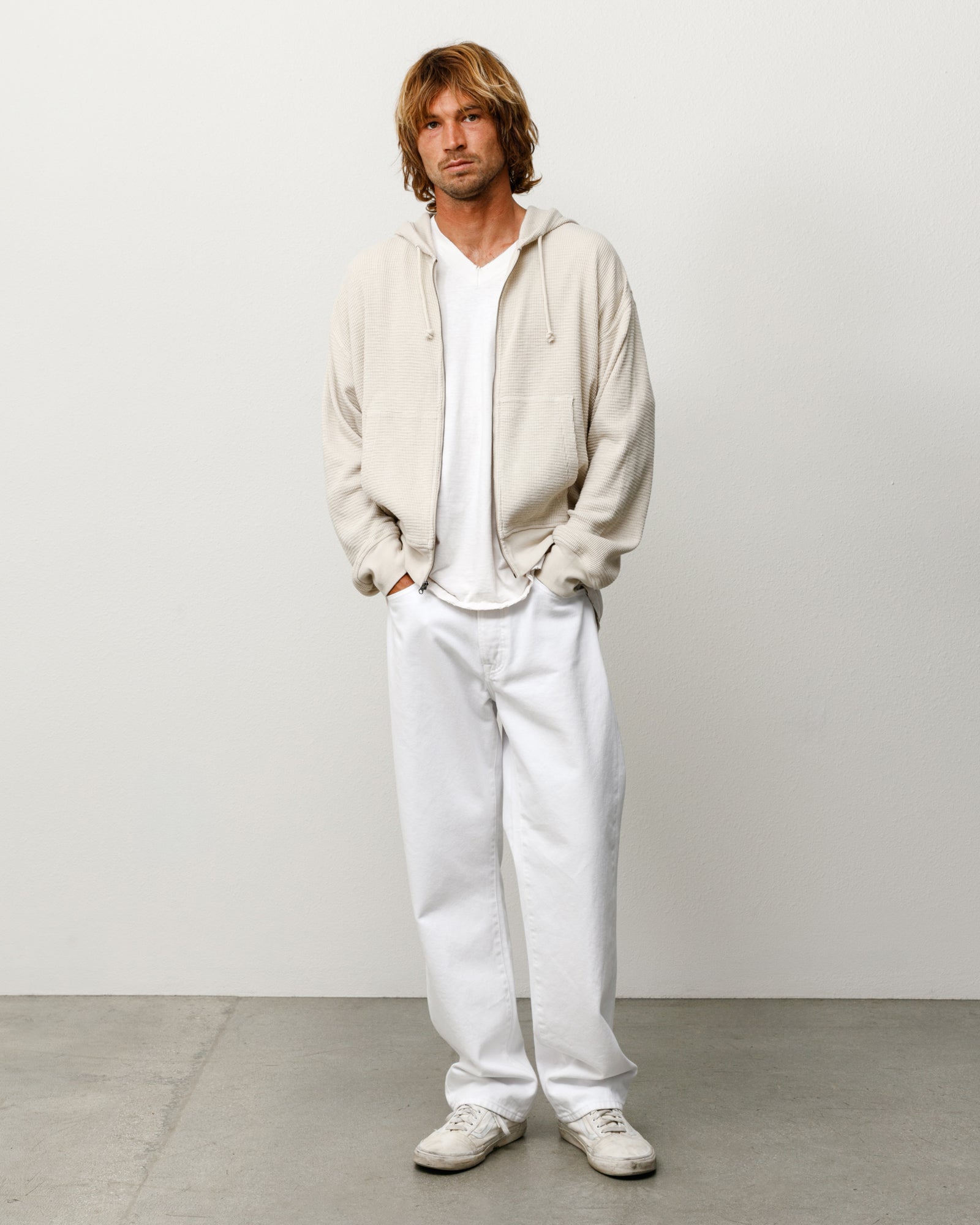 Stussy Lightweight Thermal Hoodie felpa bone con zip