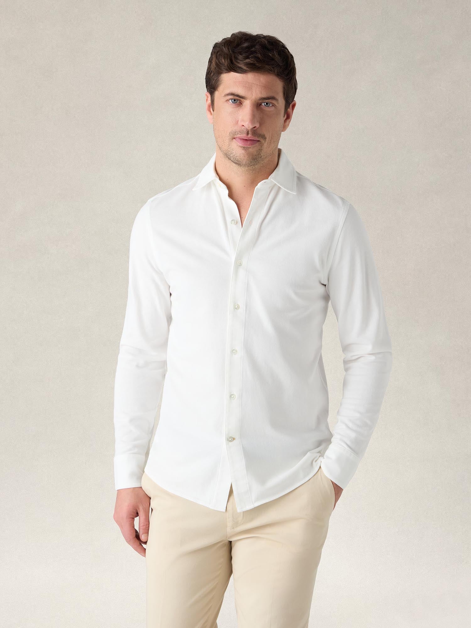 Robert Talbott Foster polo cotone bianco manica lunga