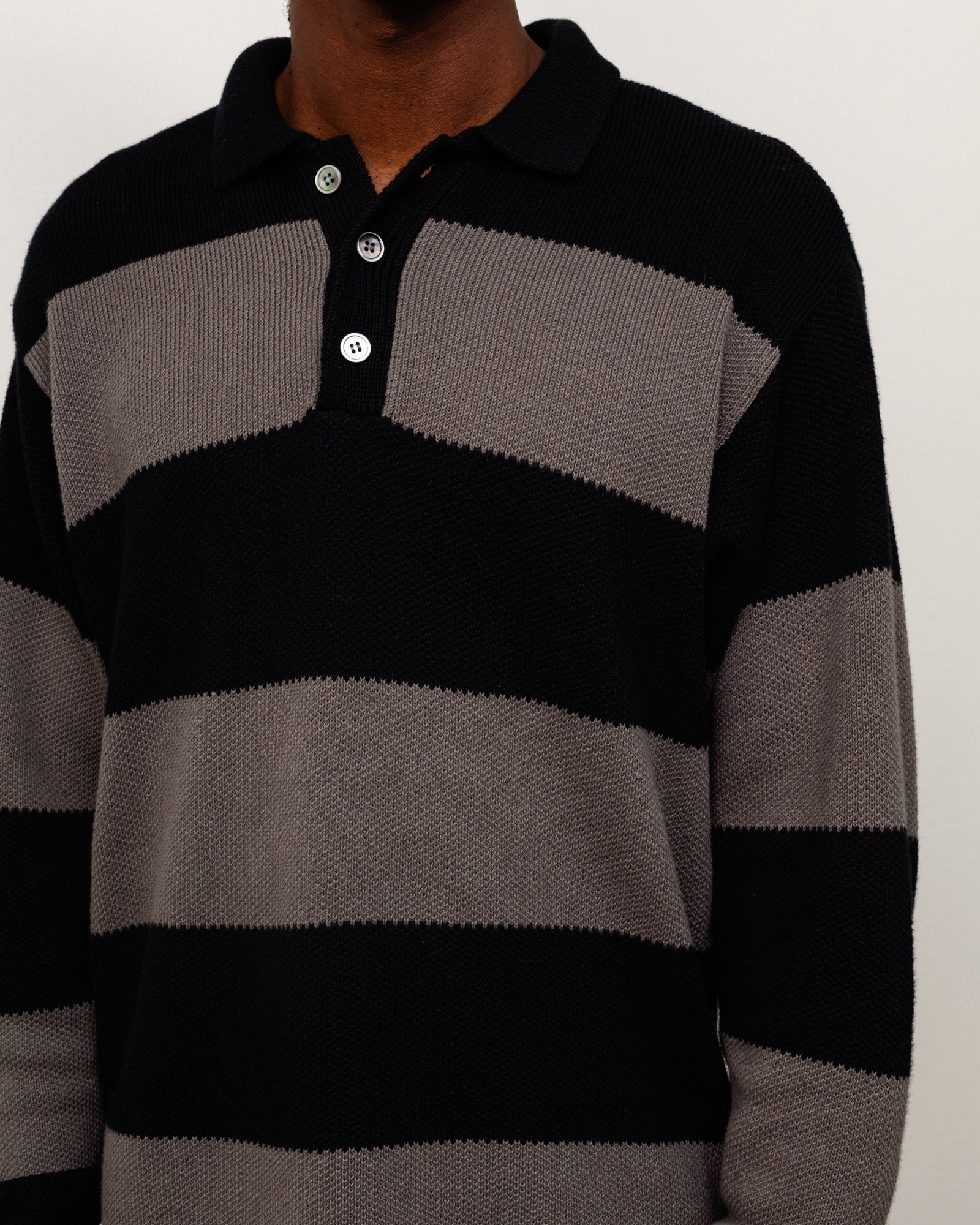 Stussy Pique Knit Stripe Rugby maglione Black cotone
