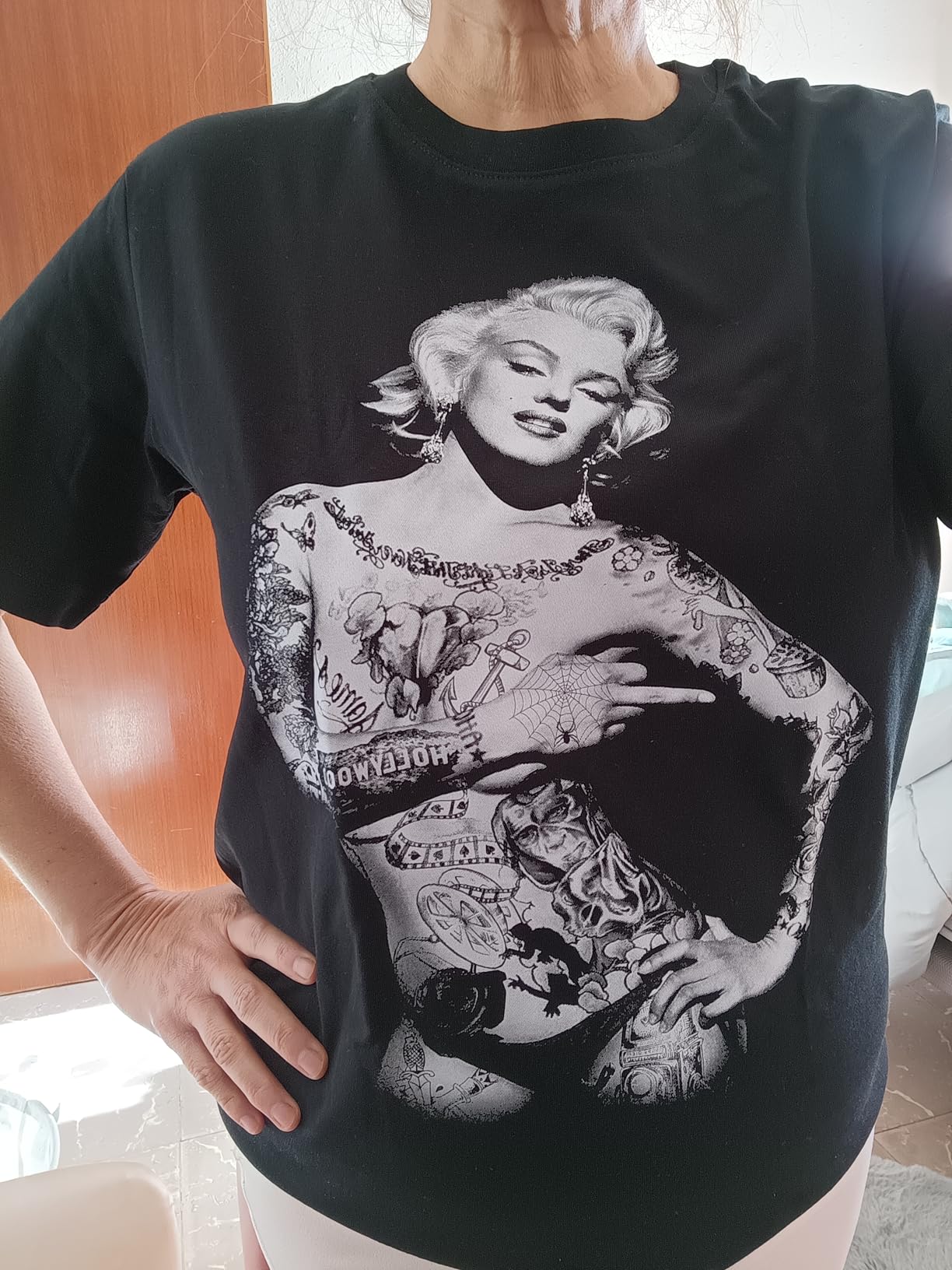 MAKAYA Rock Tattoo Maglietta Donna Cotone Nera Taglia M
