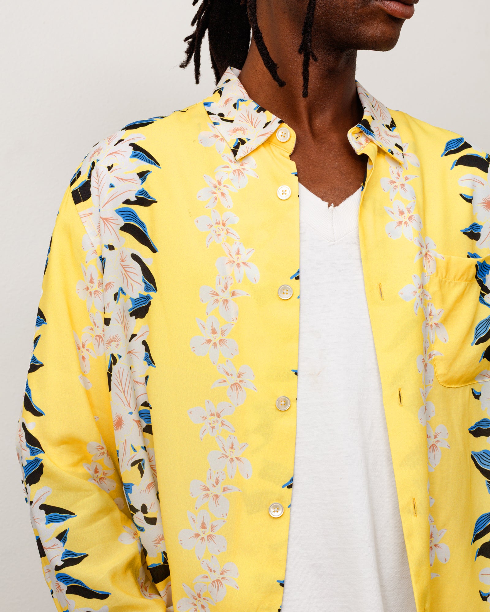 Stussy Hawaiian Floral Shirt camicia gialla viscosa