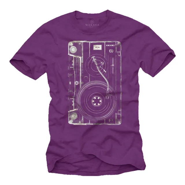 MAKAYA DJ Retro Tape T-Shirt Uomo 100% Cotone