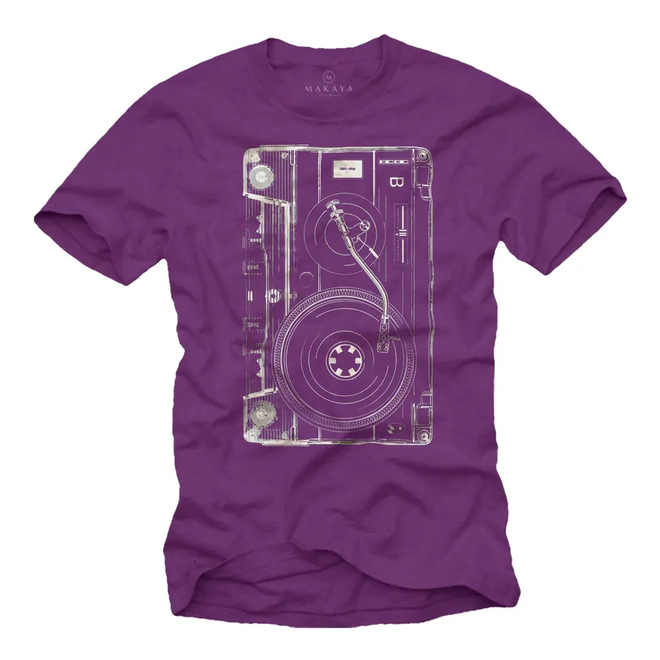 MAKAYA DJ Retro Tape T-Shirt Uomo 100% Cotone