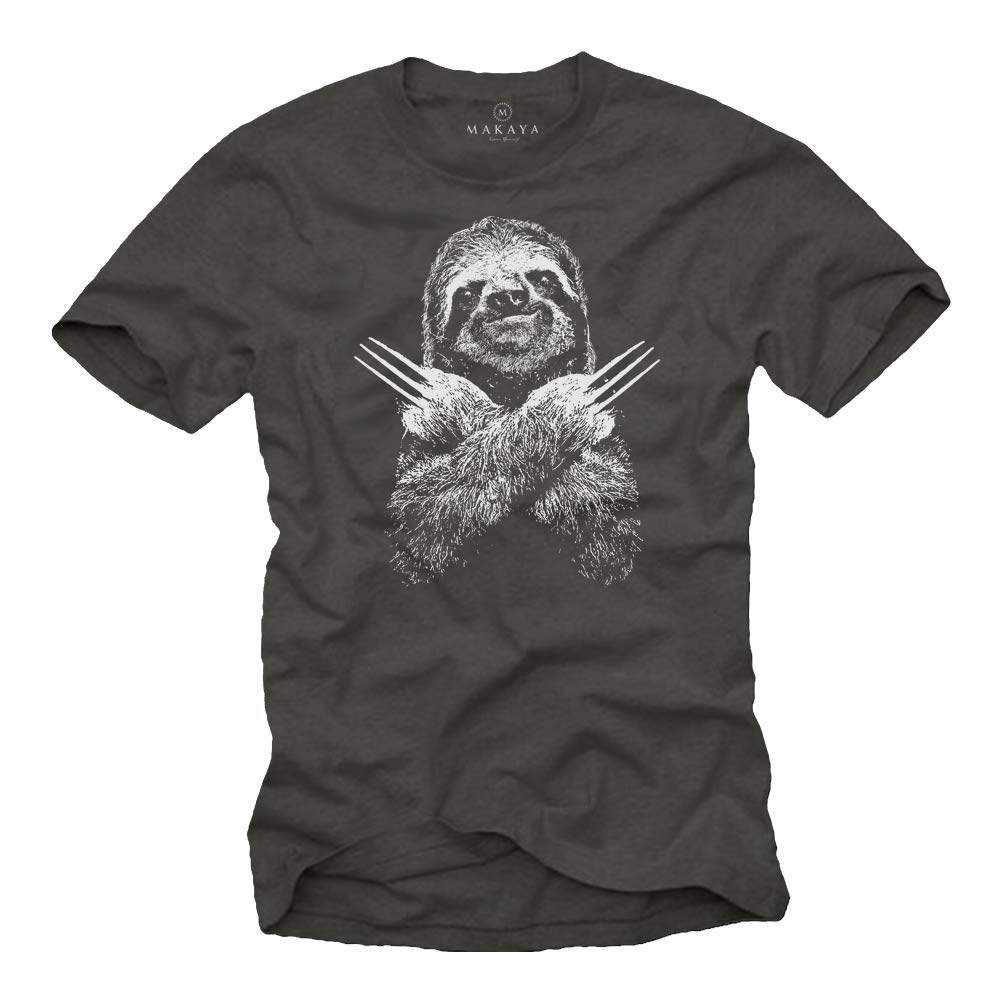 MAKAYA Bradipo Sloth T-Shirt Uomo L Blu 100% Cotone