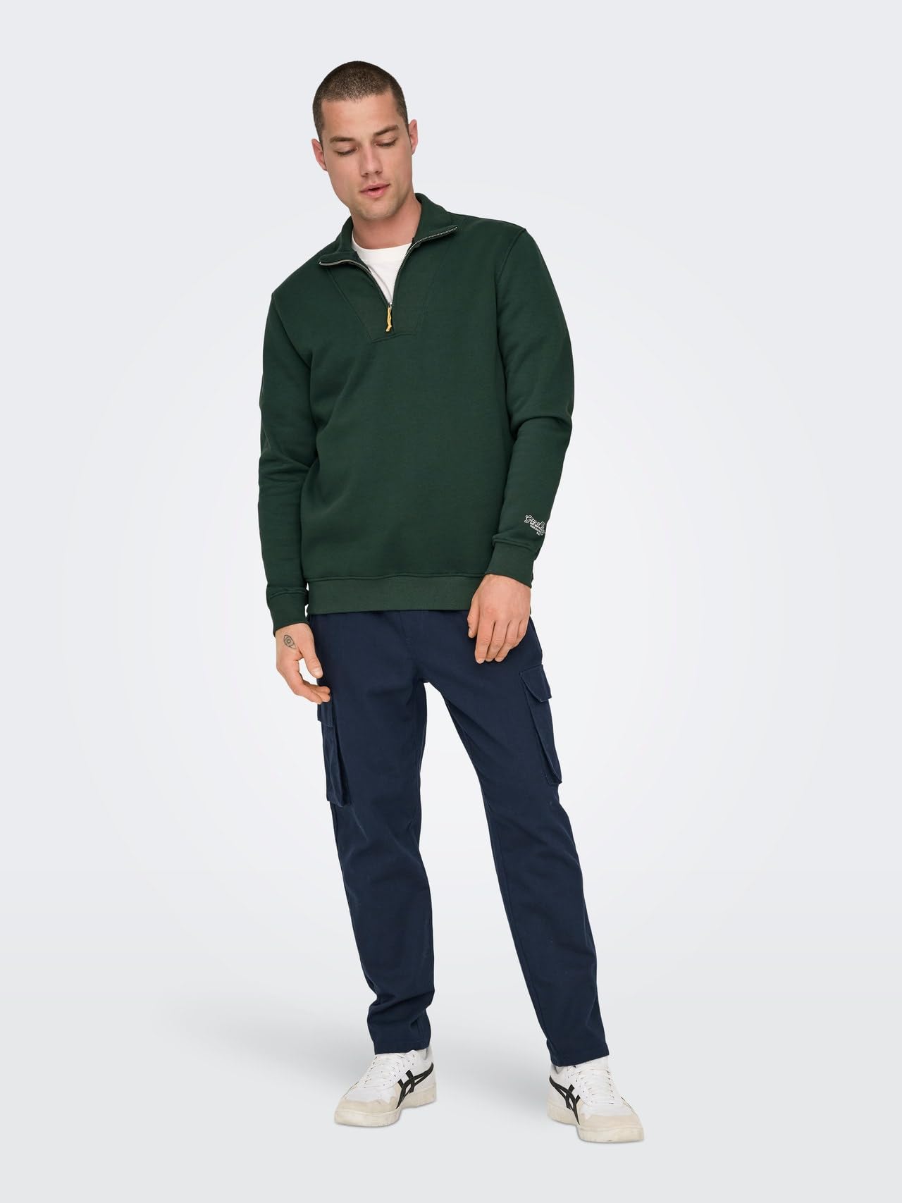 Only & Sons Pullover Uomo Zip Collo Alto Verde-4 Basic