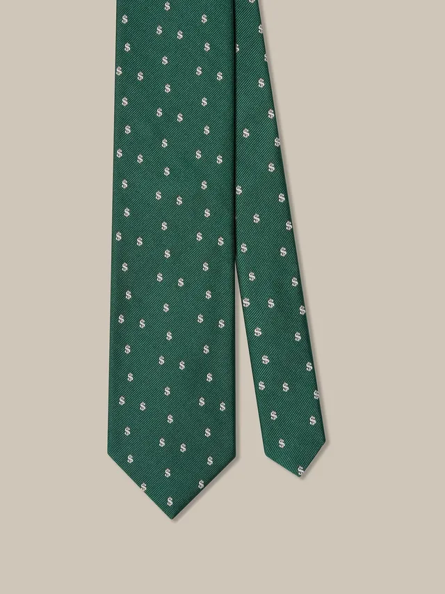 Robert Talbott Best of Class Cravatta Seta Verde Dollar Signs REG