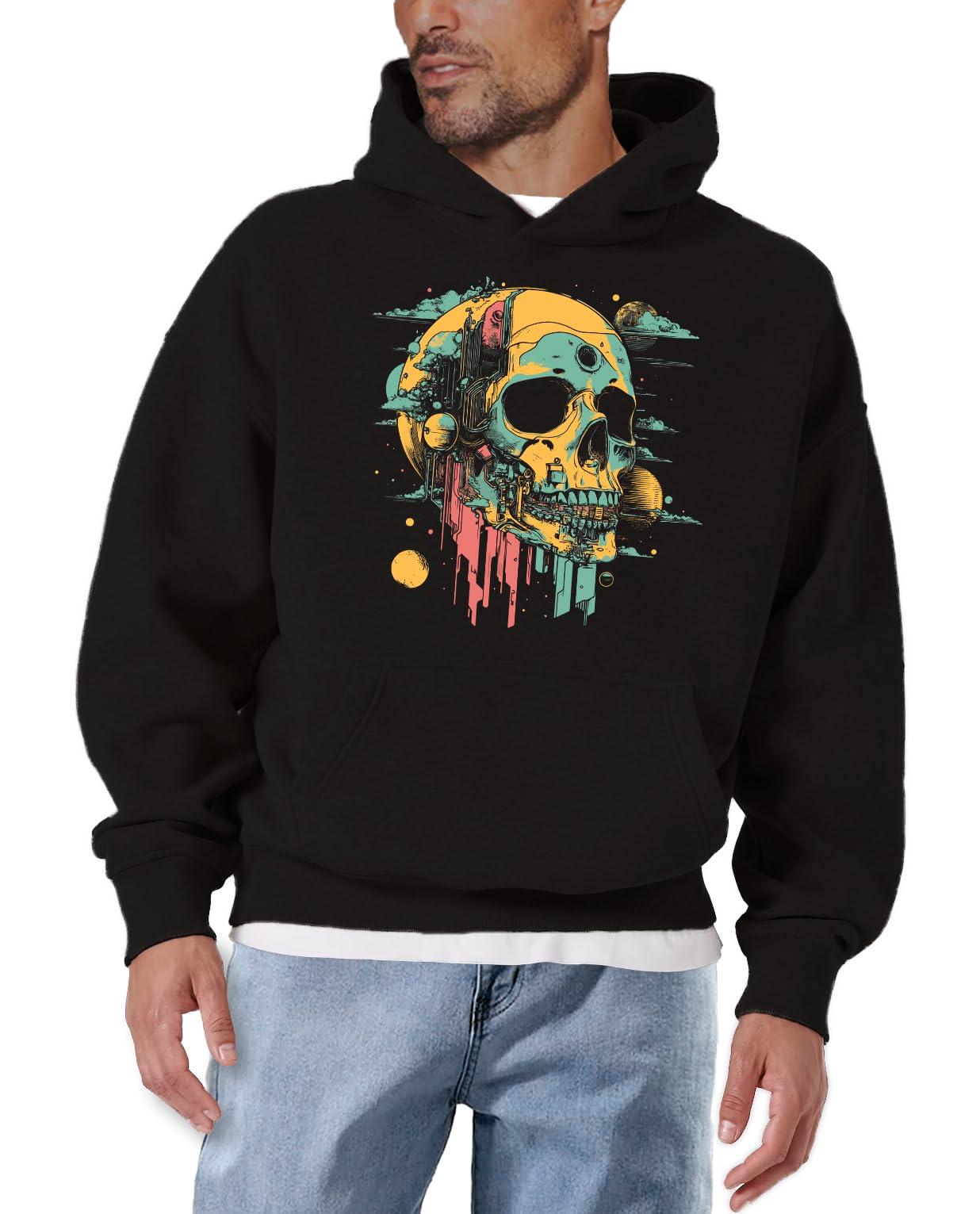 MAKAYA Skull felpa con cappuccio uomo 4XL teschio cotone