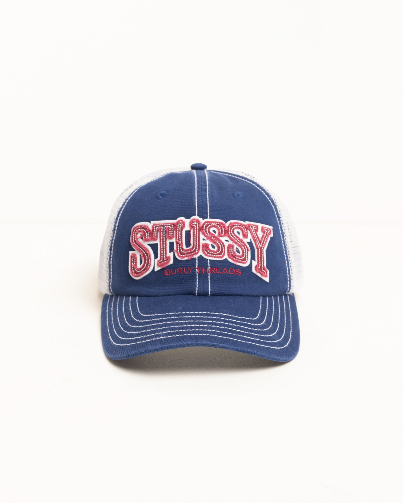 Stussy Burly Threads Trucker cappello blu cotone