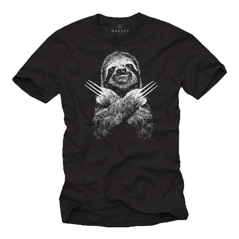 MAKAYA Bradipo Sloth T-Shirt Uomo L Blu 100% Cotone