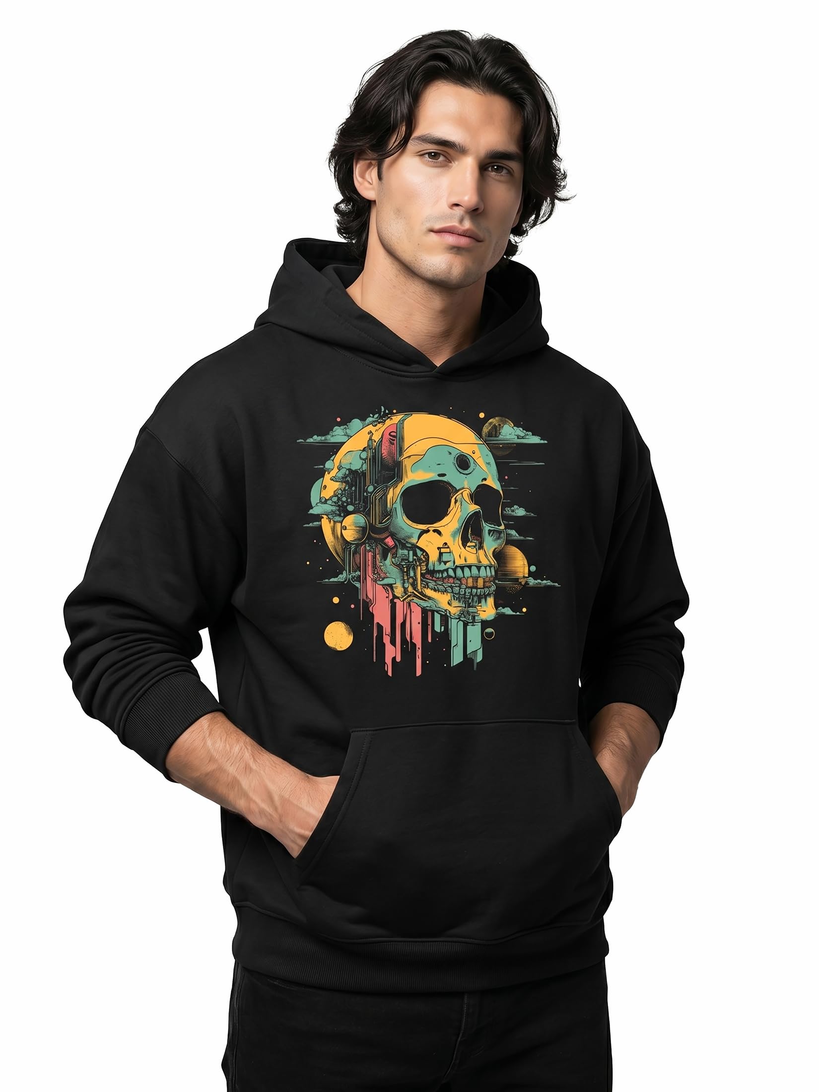 MAKAYA Skull felpa con cappuccio uomo 4XL teschio cotone