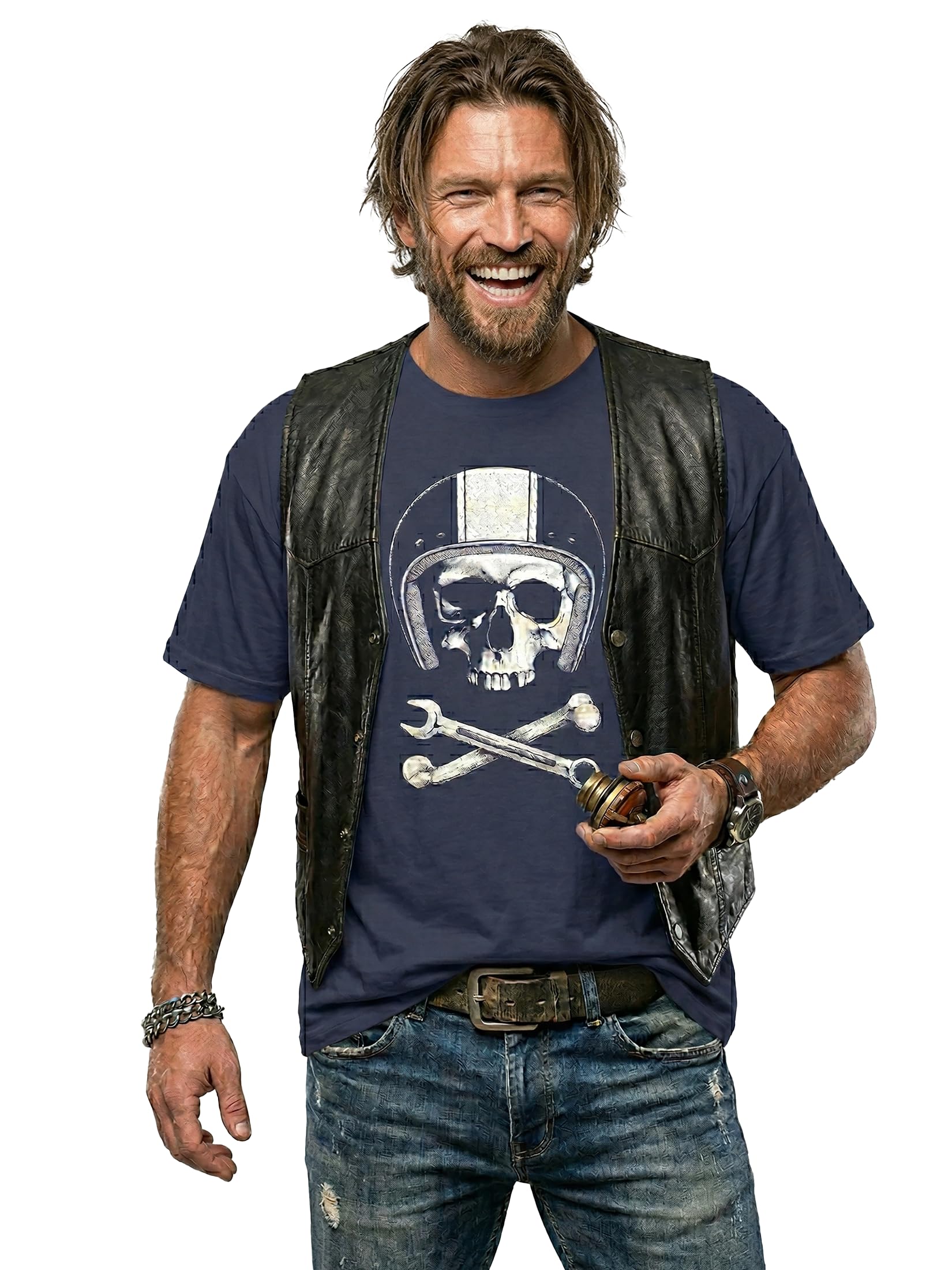 MAKAYA T-Shirt Uomo Casco Teschio Maglietta XXL 100% Cotone