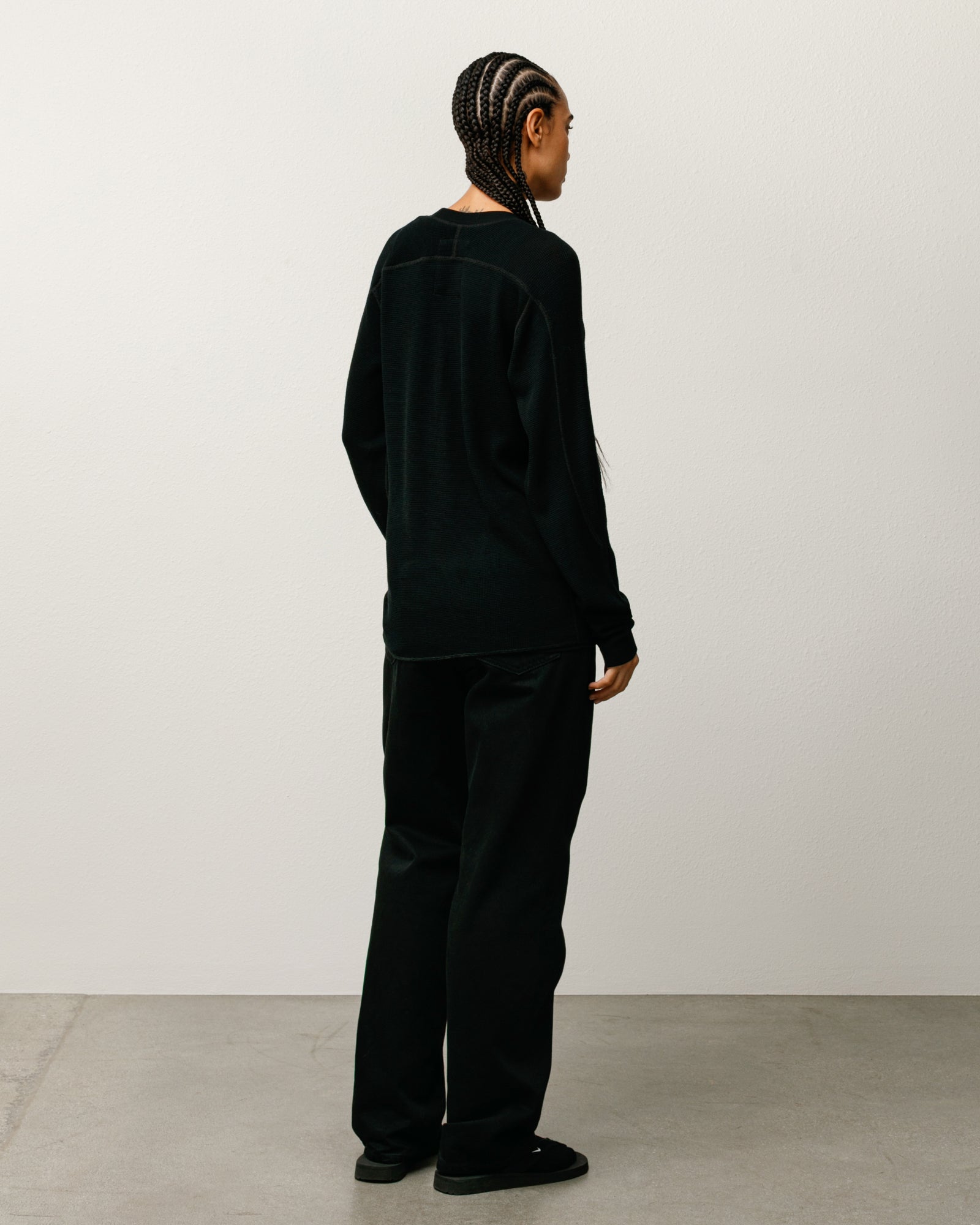 Stussy Wool LS Thermal maglia lana black waffle girocollo