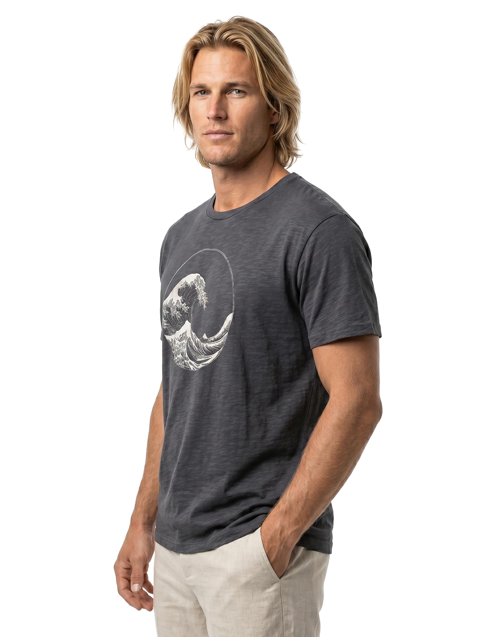 MAKAYA Onda Kanagawa T-Shirt Uomo Cotone Blu