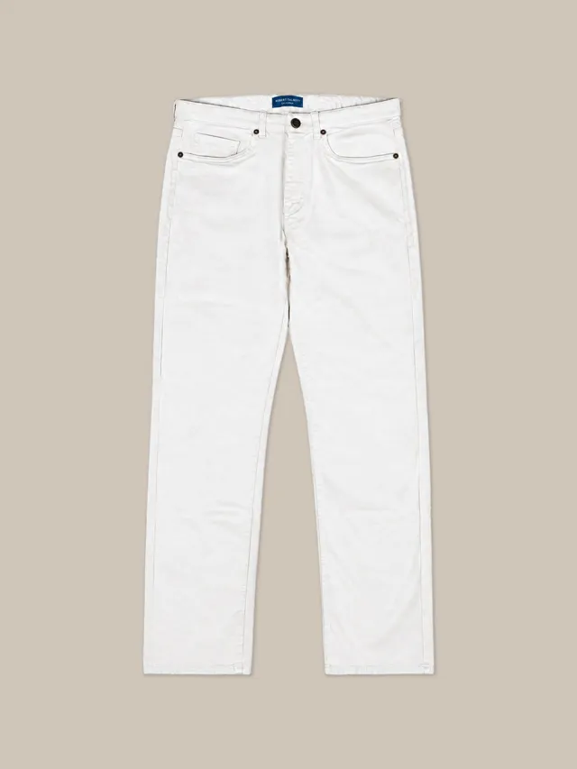 Robert Talbott Pablo Pantaloni Twill Ecru 5 Tasche Stretch
