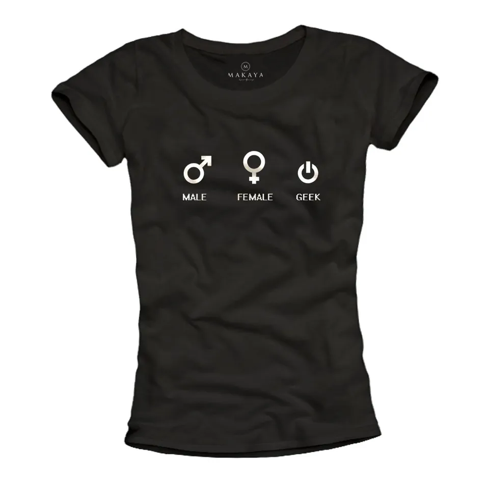 MAKAYA T-Shirt Donna Nerd Geek Gamer Maglietta L Cotone