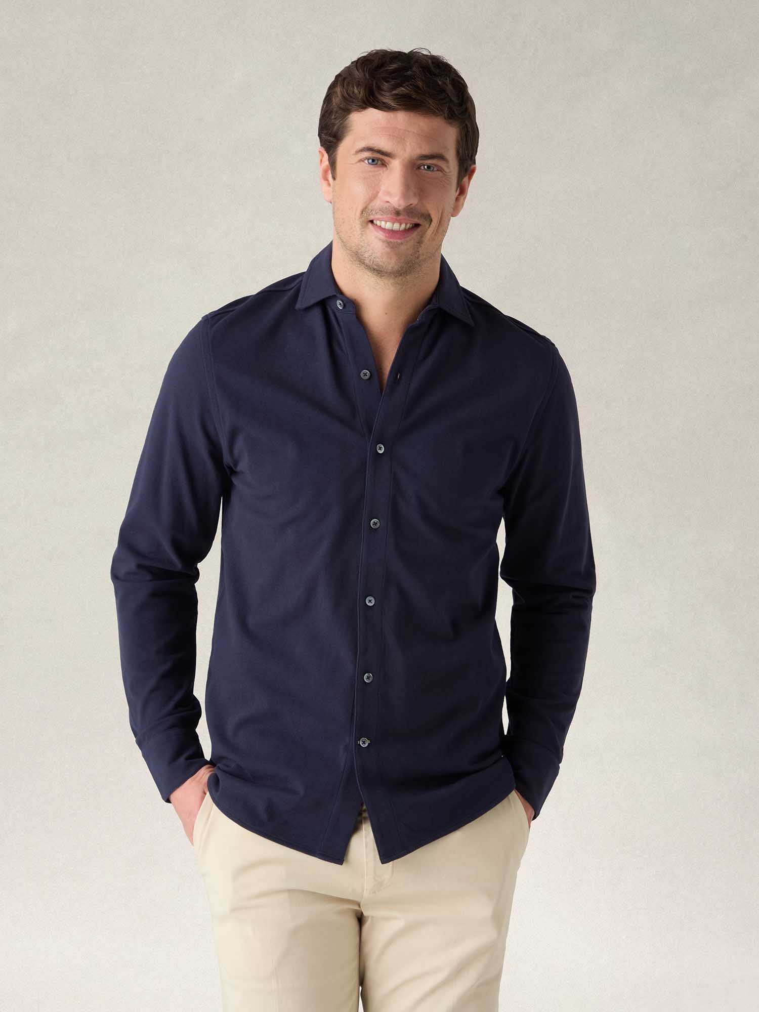 Robert Talbott Foster polo manica lunga cotone navy L
