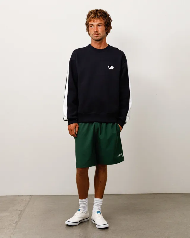Stussy Paneled Stripe Crew felpa nero cotone