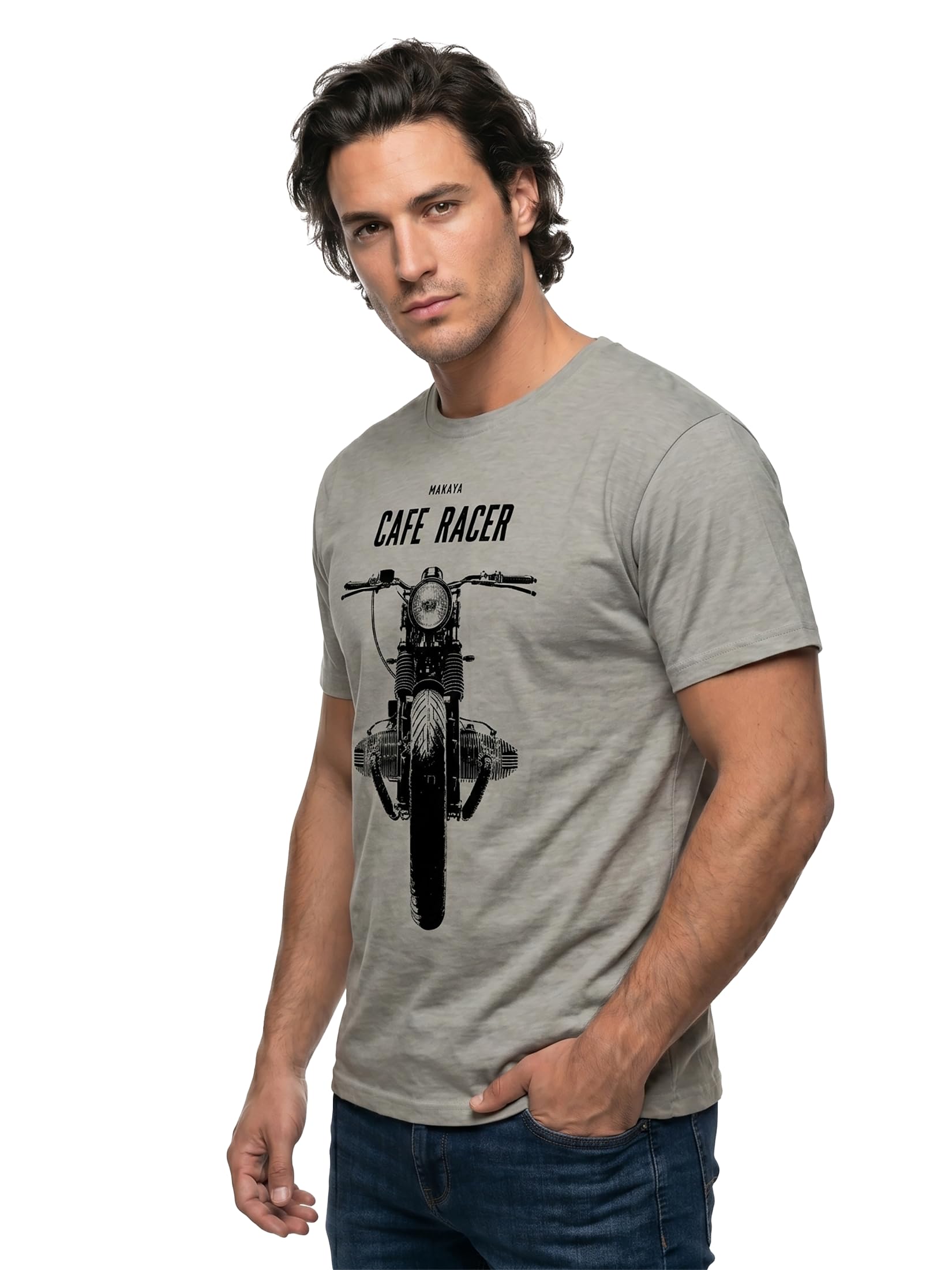MAKAYA Cafe Racer R100 T-Shirt Uomo Cotone Moto