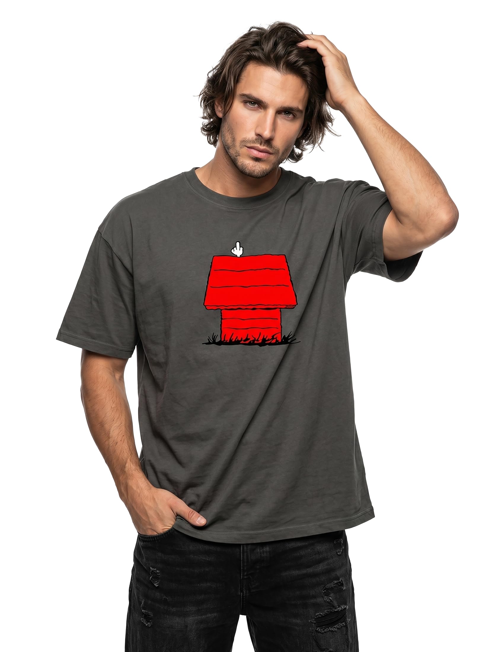 MAKAYA Dog T-Shirt Uomo Stampa Cane 100% Cotone