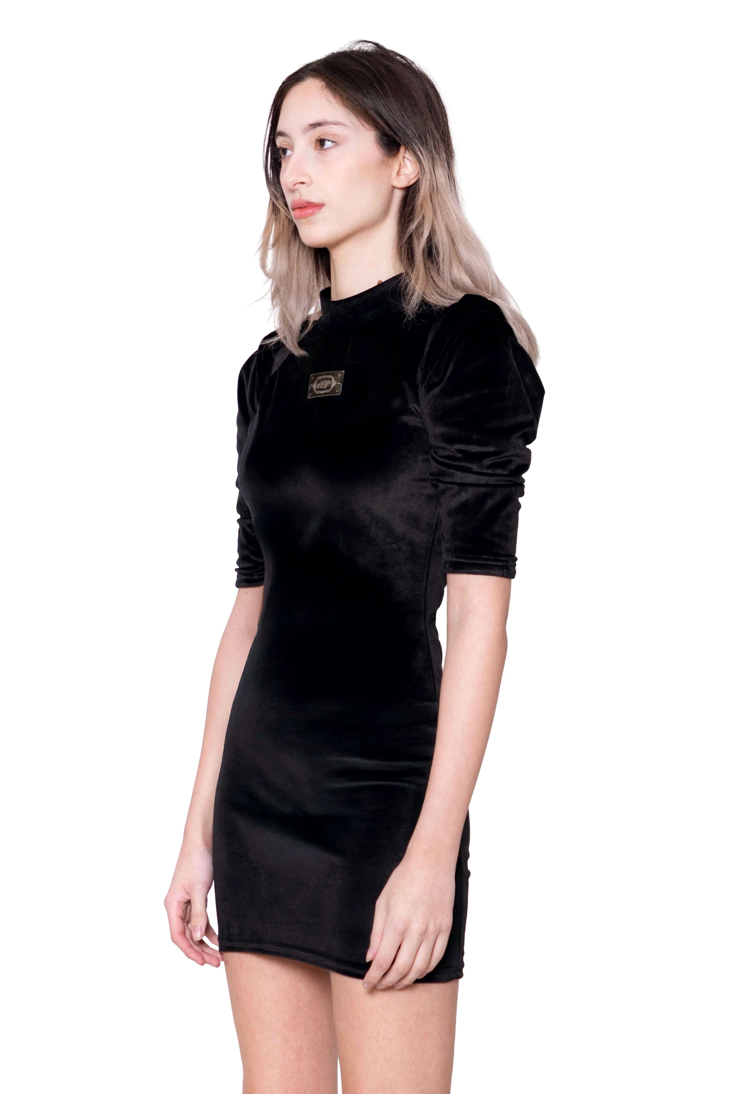 Trashy Clothing TC Identity Hood Dress vestito nero velluto