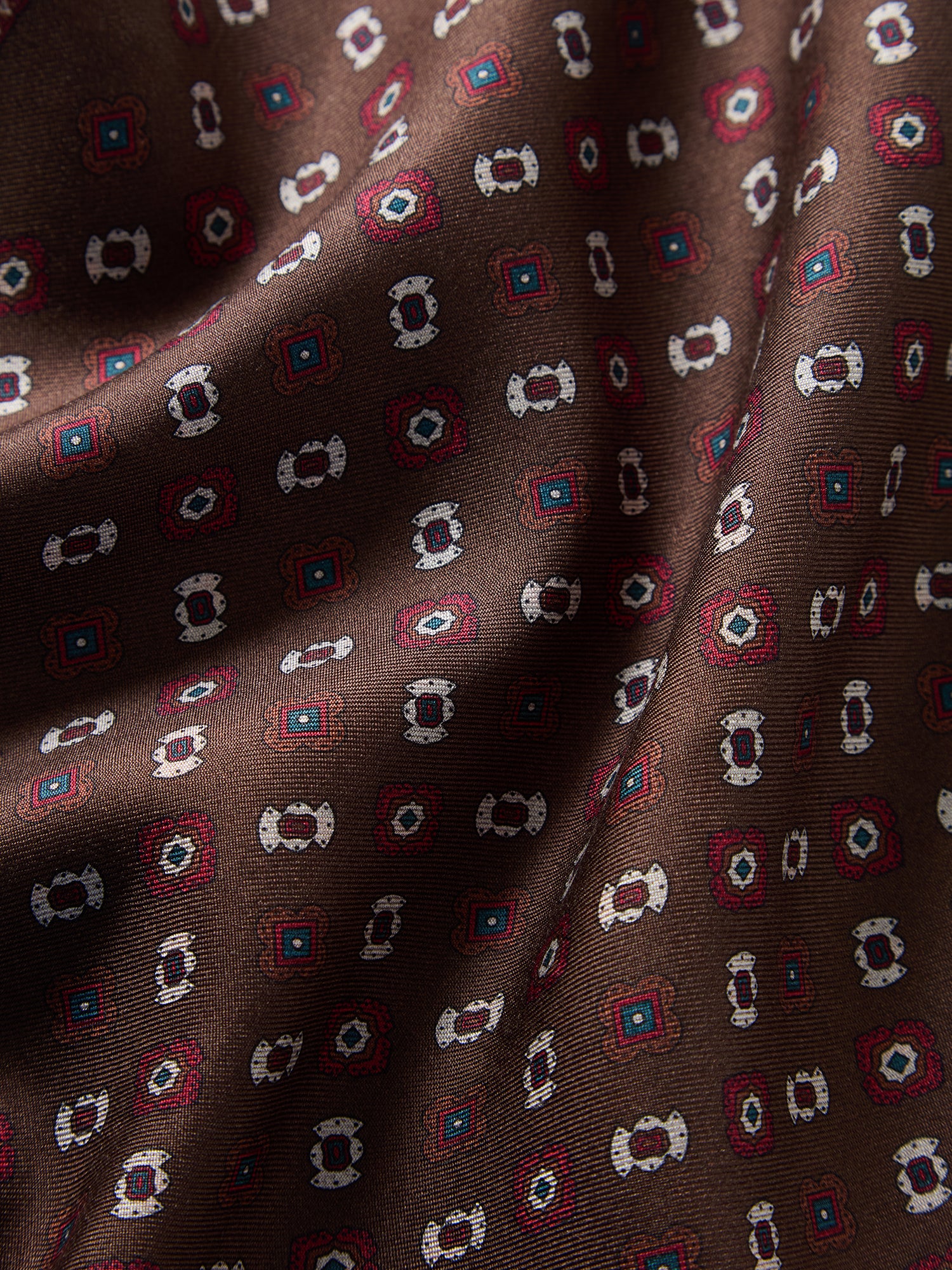 Robert Talbott Collins Medallion Spot Double Print pochette seta marrone