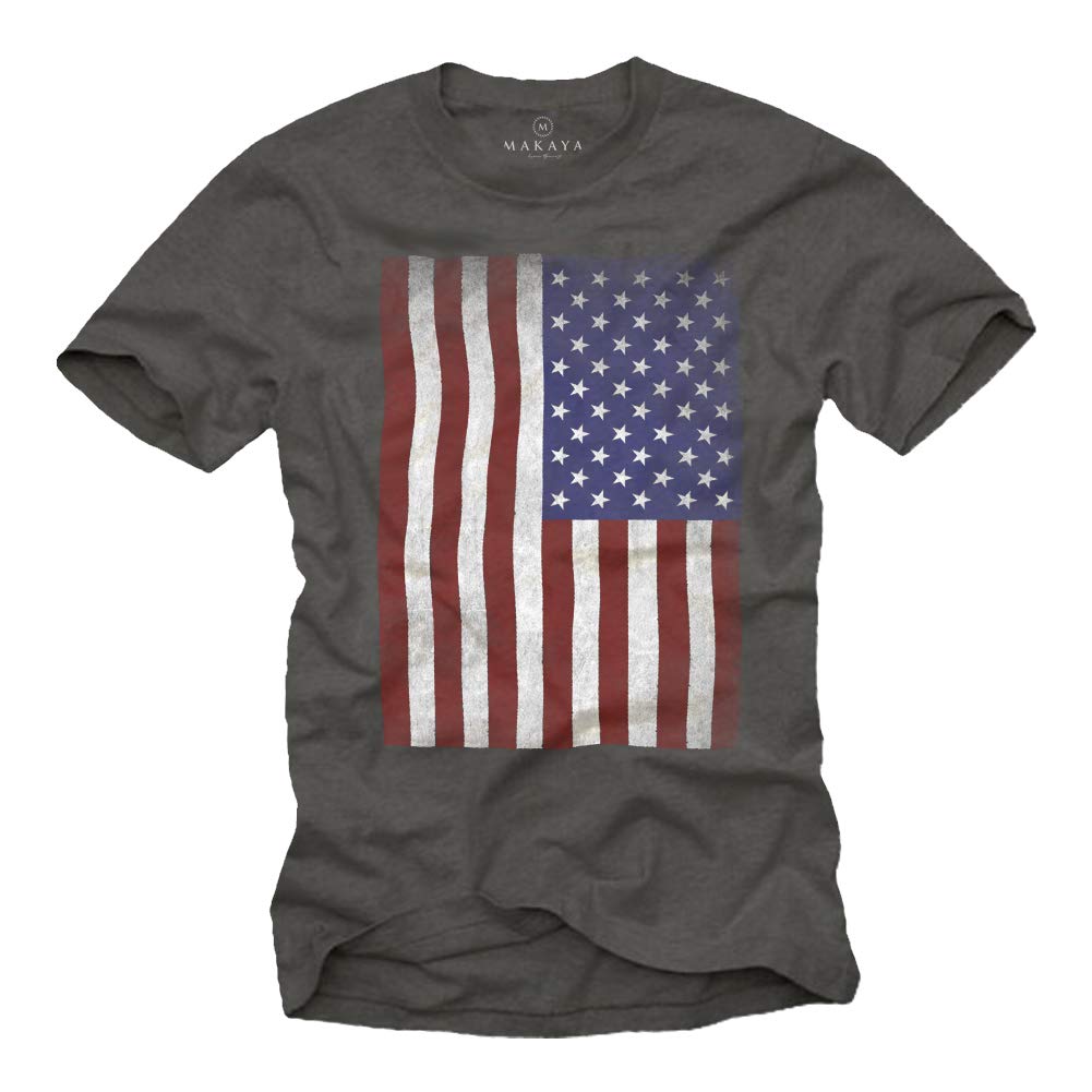 MAKAYA USA Vintage T-Shirt Uomo Bandiera Americana 100% Cotone