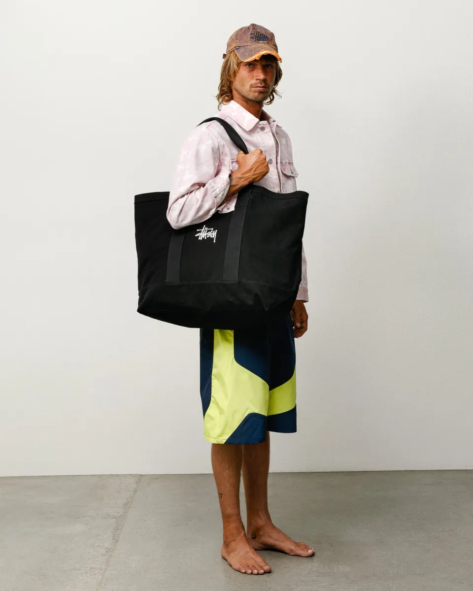 Stussy Canvas Extra Large Tote borsa Black cotone 50 cm