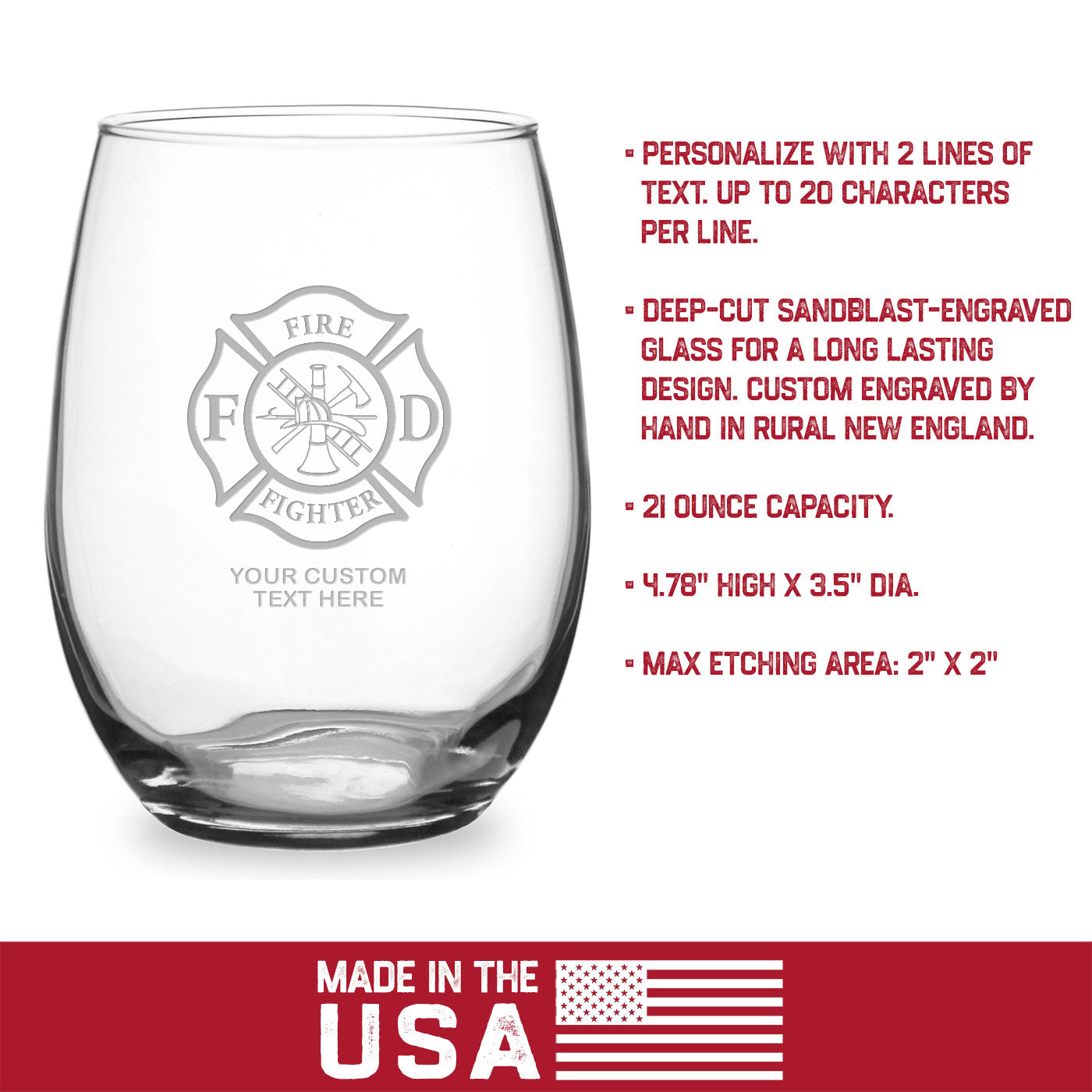 7.62 Design Firefighter bicchiere vino senza stelo 21oz Maltese Cross