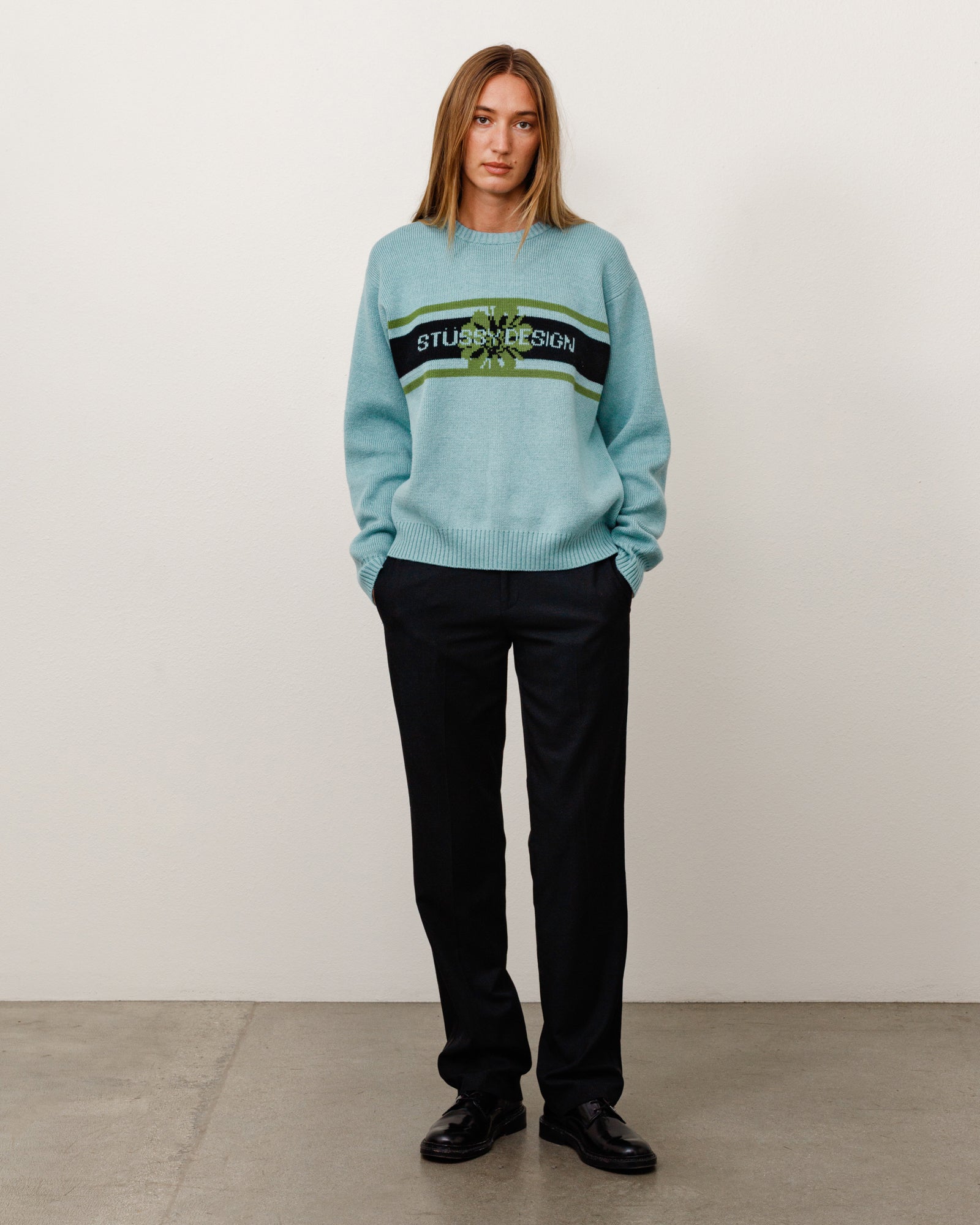 Stussy Striped Hibiscus Sweater maglione Dusty Blue jacquard