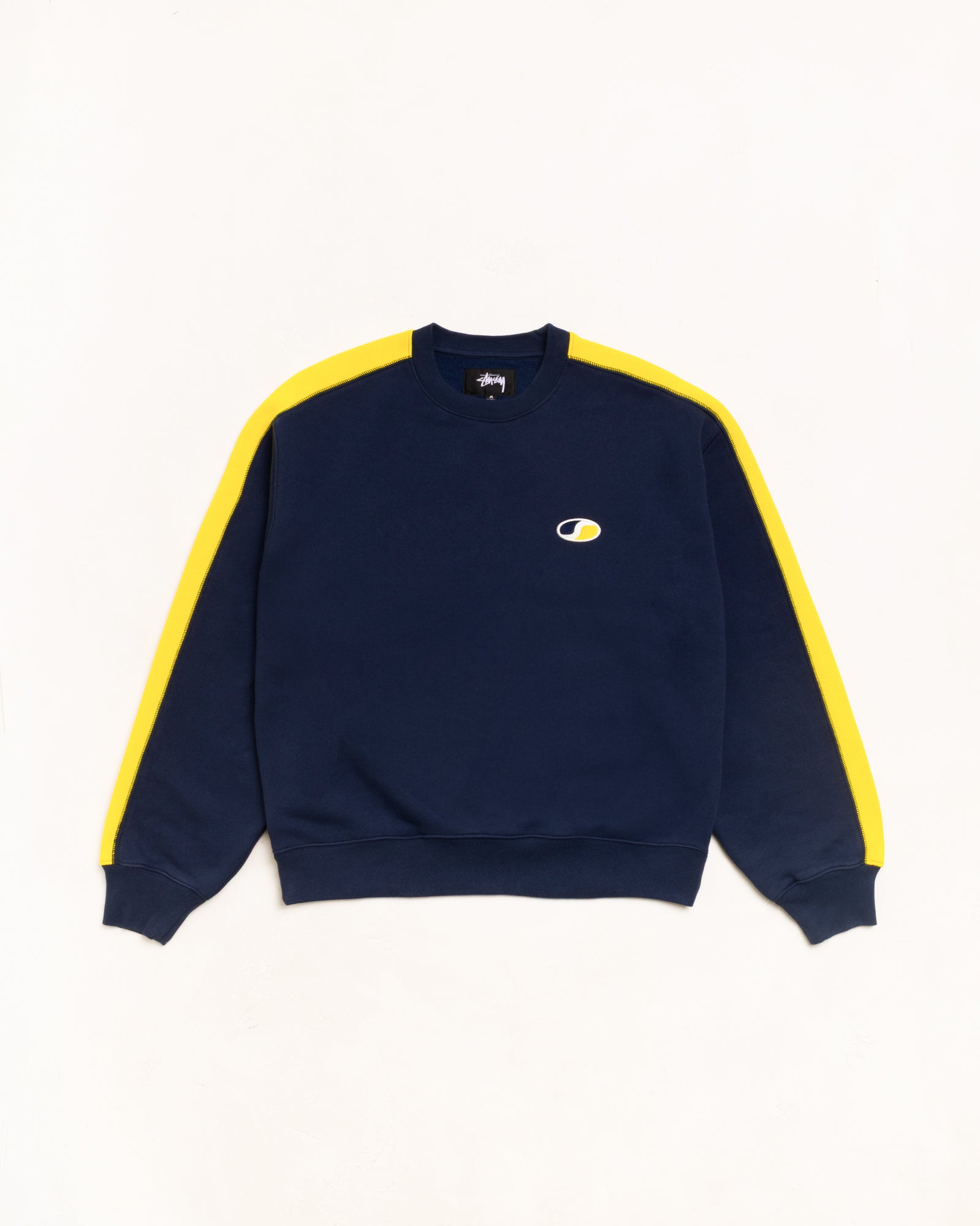 Stussy Paneled Stripe Crew felpa navy cotone pesante
