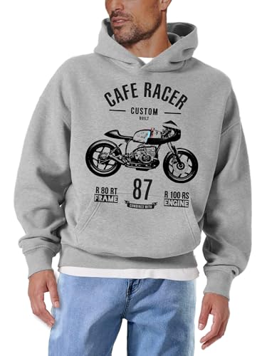 MAKAYA Cafer Racer Felpa con Cappuccio S cotone pettinato