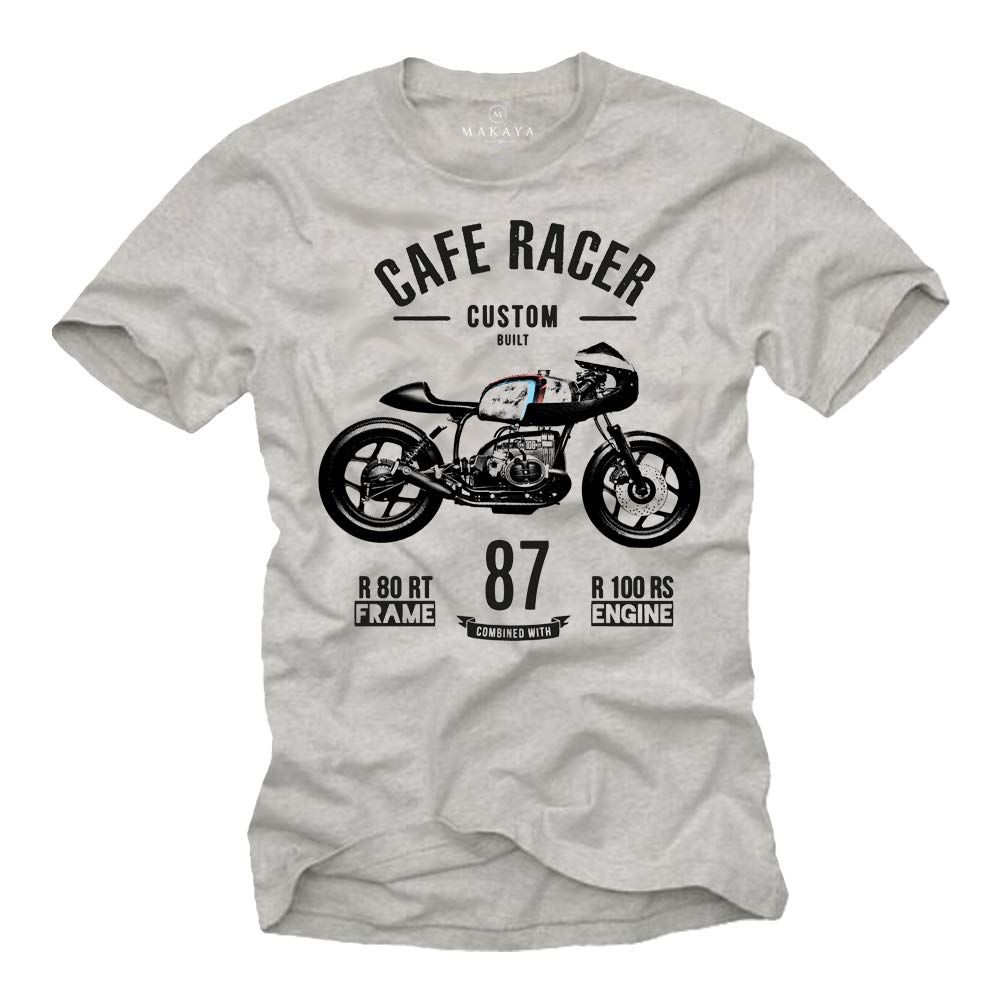 Makaya Cafe Racer GP T-Shirt Uomo Cotone Moto Vintage