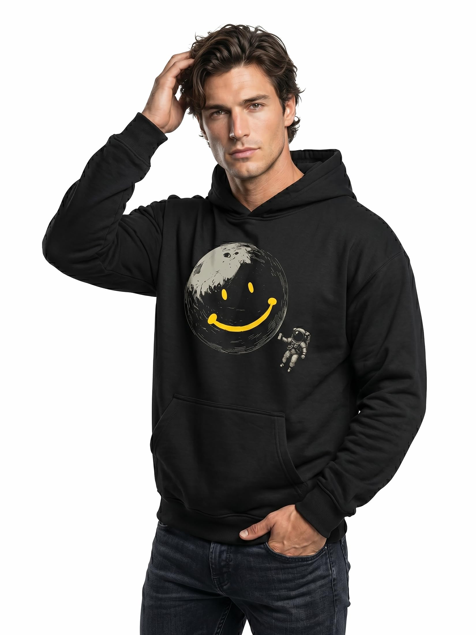 MAKAYA Luna Graffiti felpa con cappuccio uomo 4XL astronauta