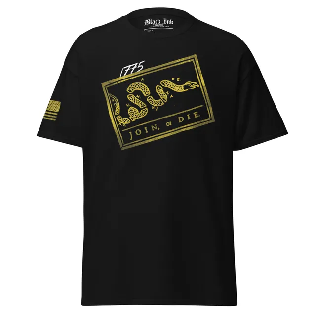 Black Ink Join or Die Maglietta uomo nera cotone taglia XL
