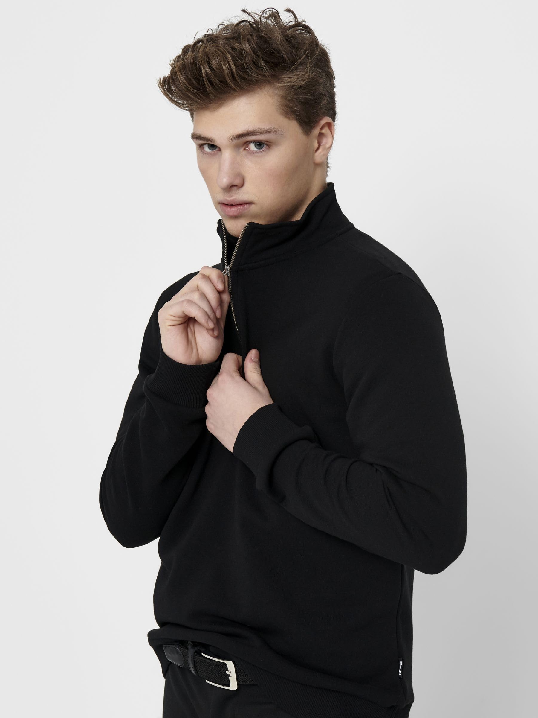 Only & Sons Onsceres felpa uomo mezza zip L nera