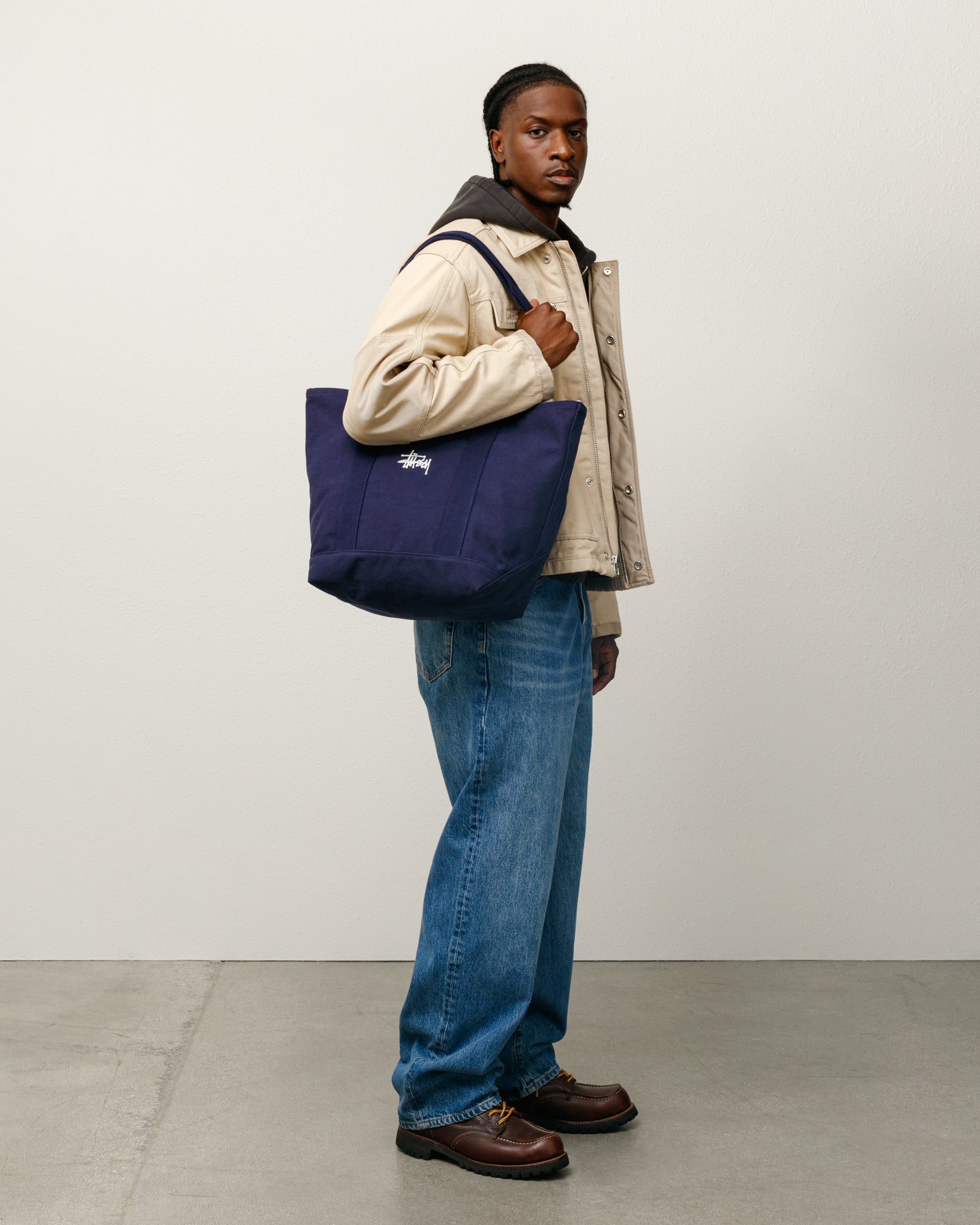 Stussy Canvas Market Tote borsa tela blu navy taglia unica